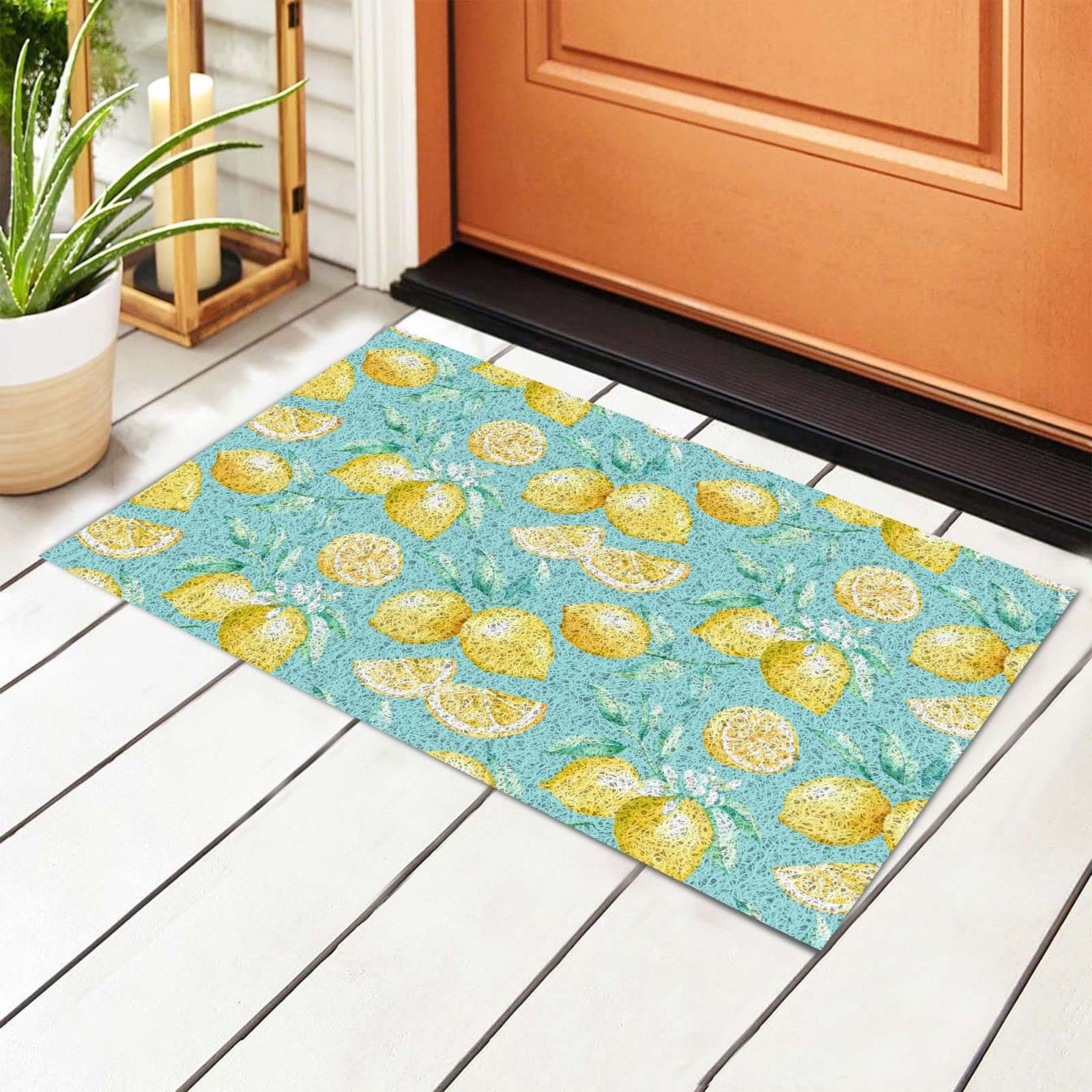 BoeHiop Lemon Watercolor Welcome Doormat - Non-Slip Absorbent Front Door Mat for Home Decor, Indoor & Outdoor Use - Perfect for Entryway, Porch, Patio, and Mudroom