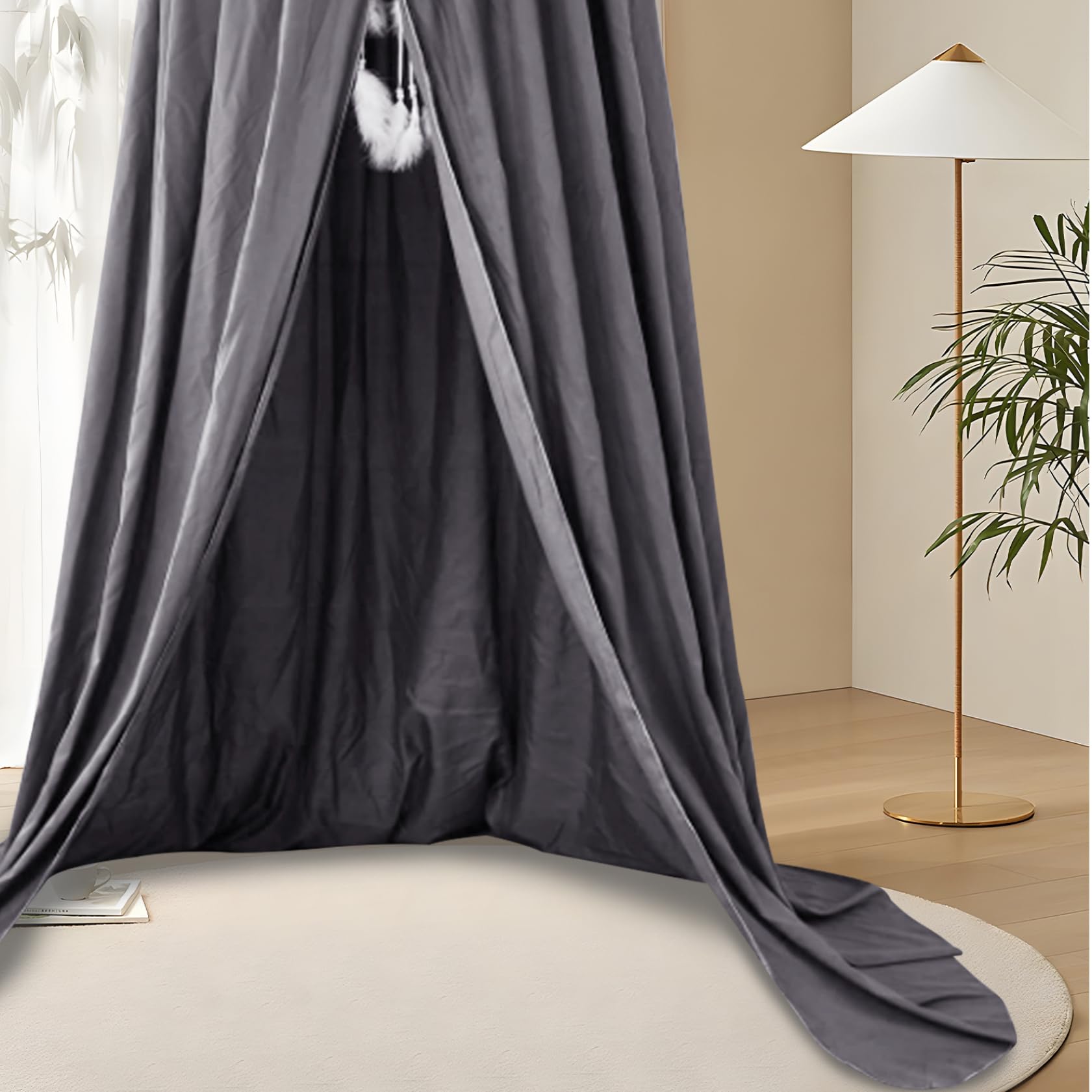 Kids Bed Canopy - Large Decorative Ceiling Hanging Bed Tent with Round Top | Lightproof Punch-Free Polyester Bed Curtain for Girls & Boys | Perfect for Princess Themed Rooms, Sleepovers & Nursery Decor