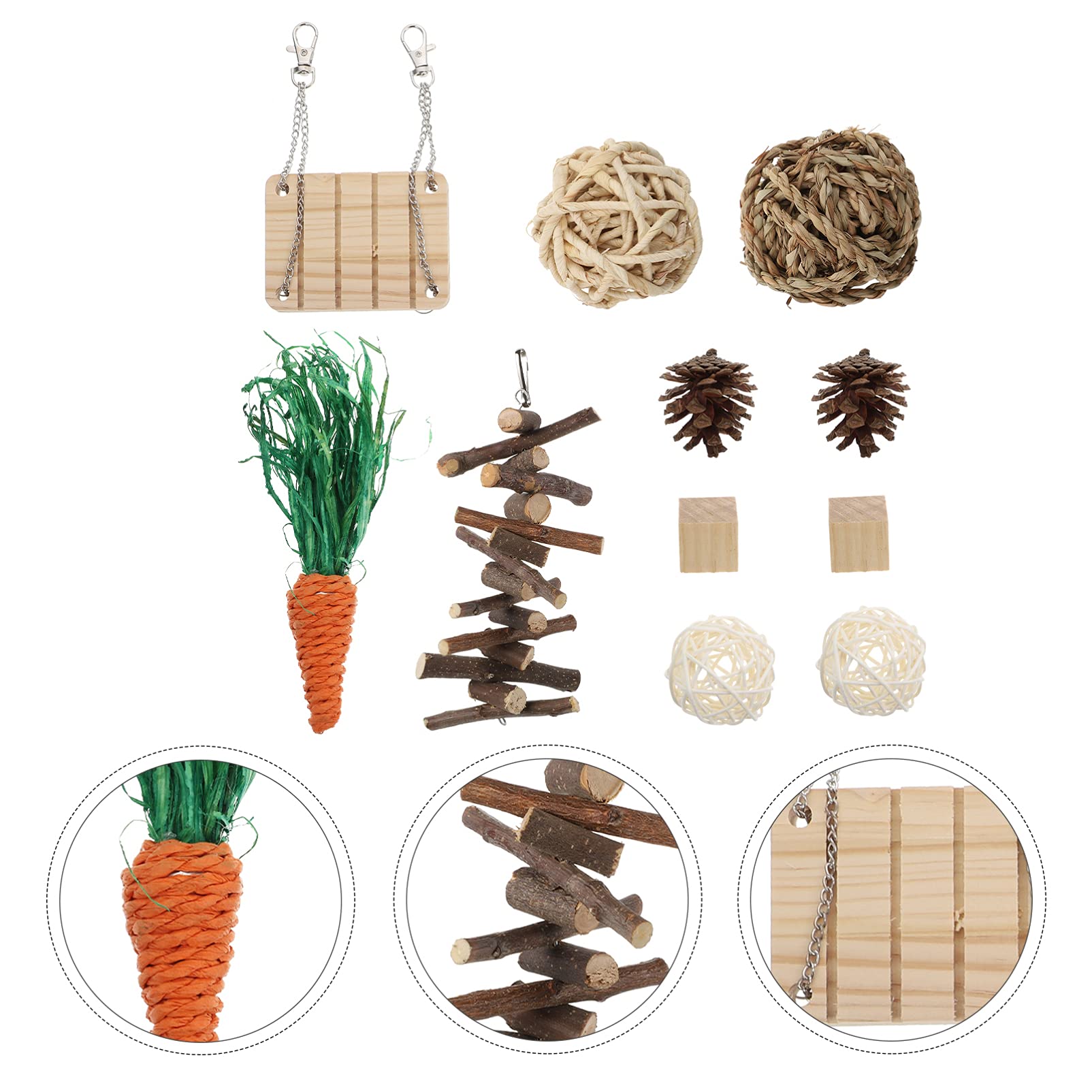 Balacoo 11-Piece Hamster Chew Toys Set - Natural Rattan & Wooden Chewing Toys for Rabbits, Guinea Pigs & Small Pets - Teeth Grinding & Molar Care - Fun Paper Shredder & Weaving Toys for Critters - Perfect for Cage Enrichment & Playtime