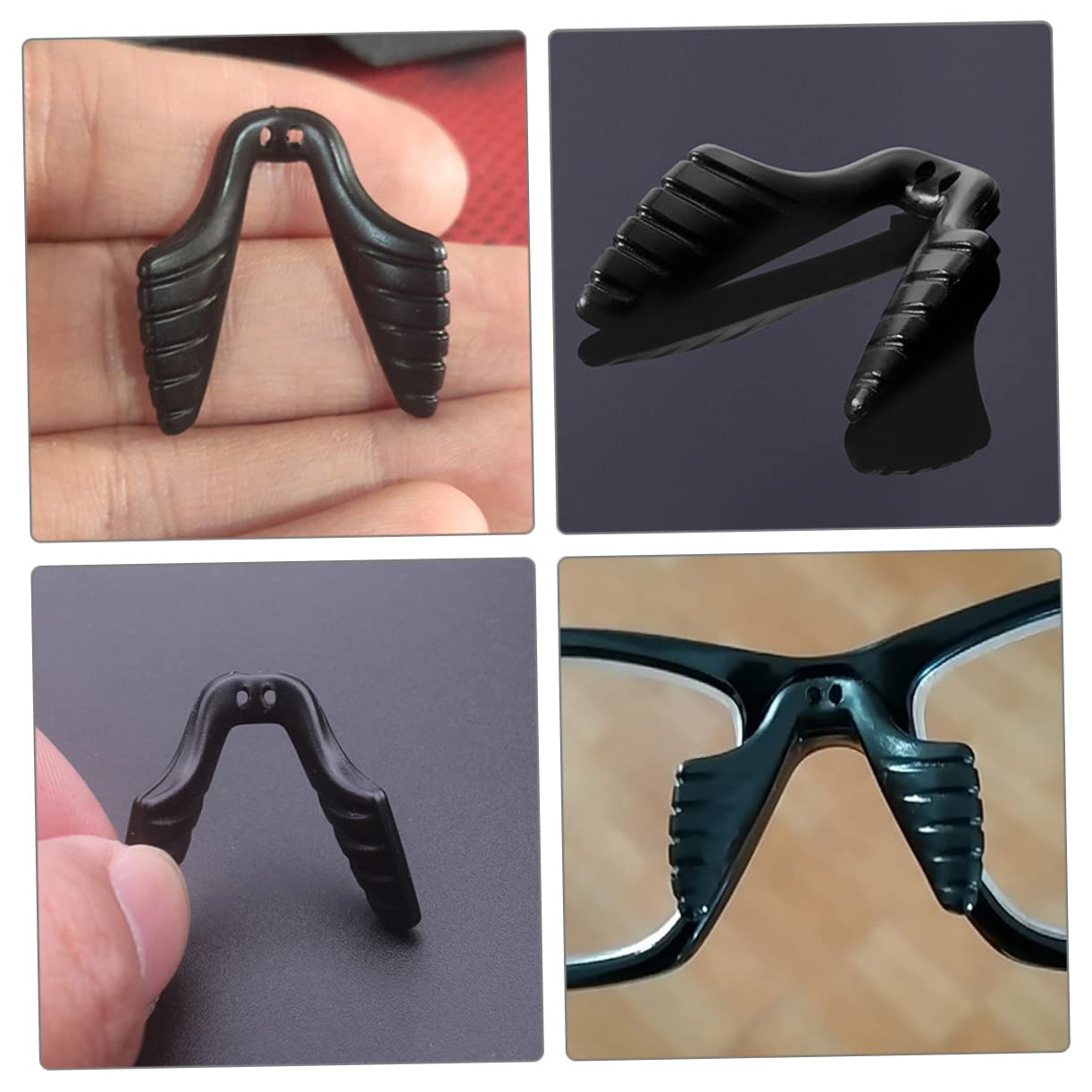VILLCASE 16 Pairs Silicone Nose Pads for Glasses - Soft Comfortable Anti-Slip Eyewear Nose Support Pads (Black, Bypass Connected) - Perfect for Reading, Computer Use & Daily Wear