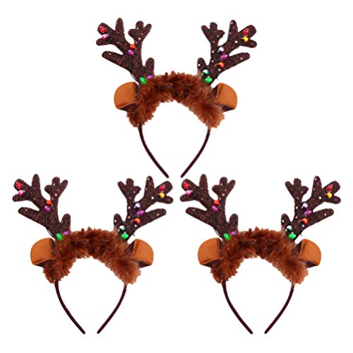 Beaupretty 3pcs LED Christmas Headband with Light Up Antler Ears - Fun Holiday Party Favors & Accessories for Kids Adults - Perfect for Christmas Parties, Costumes & Festive Celebrations