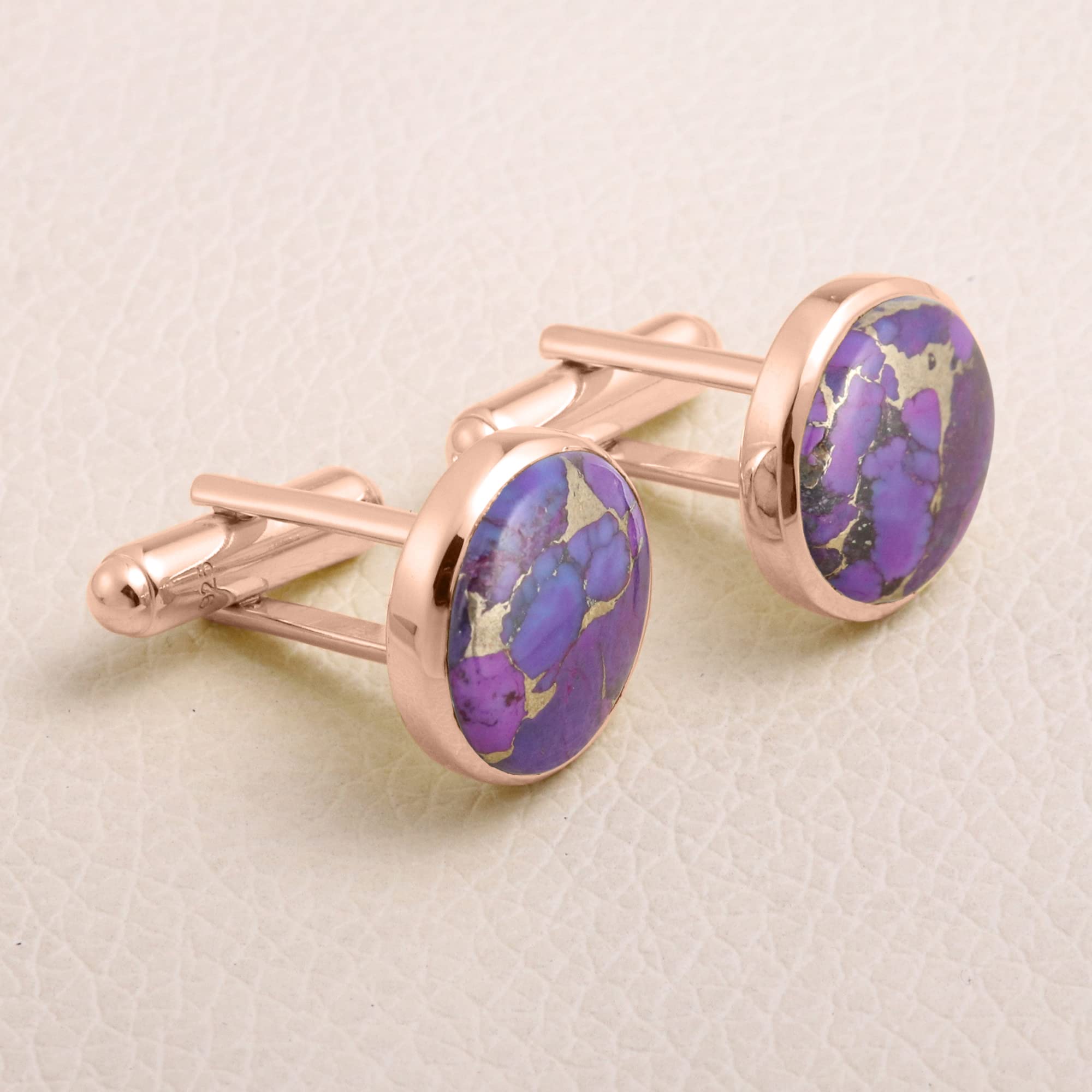 925 Sterling Silver Purple Copper Turquoise Cufflinks for Men - Elegant Dress Shirt Accessories for Weddings, Business & Formal Occasions