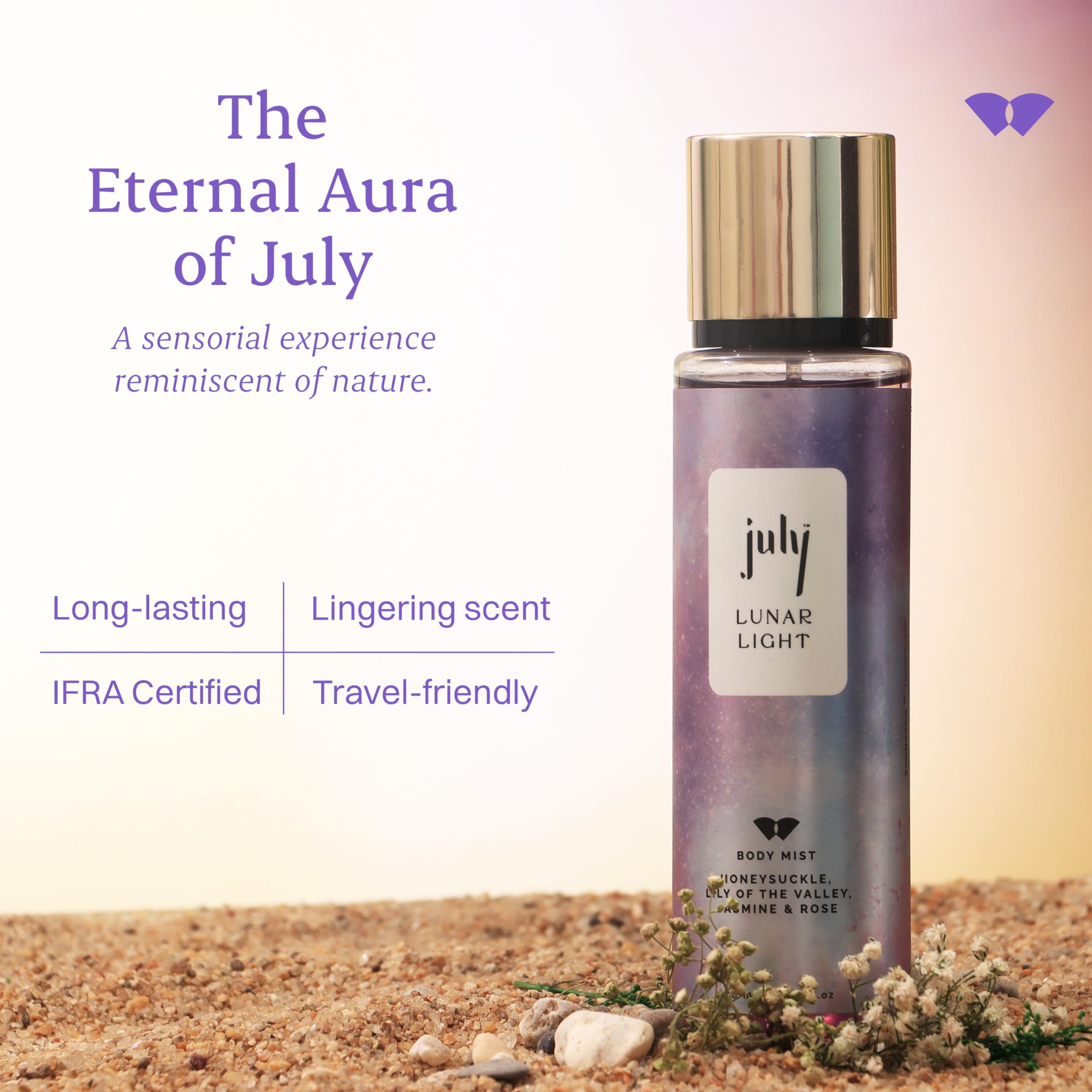 July Lunar Light Body Mist Spray - Sweet & Floral Fragrance with Honeysuckle, Lily of the Valley, Jasmine & Rose | 150ml Long-Lasting Perfume Mist | Natural Ingredients & IFRA Certified | Perfect for Daily Wear, Date Nights & Special Occasions