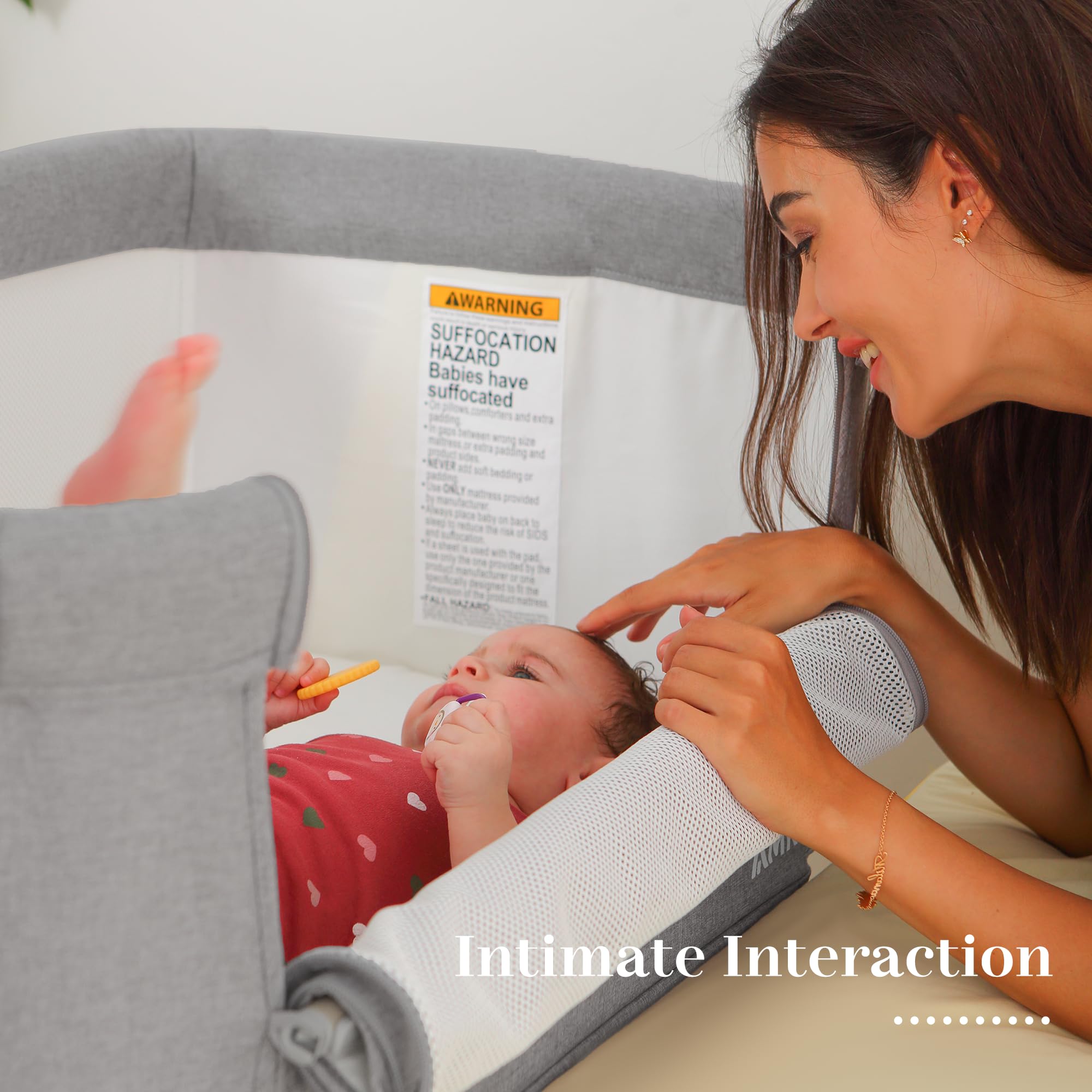 AMKE Baby Bassinets - Breathable Mesh Bedside Sleeper for Newborns & Infants | Portable, Adjustable Crib for Safe Co-Sleeping | Nursery & Bedroom Essential (Wood Grain Gray) | Perfect for Nighttime Feeding & Soothing Baby