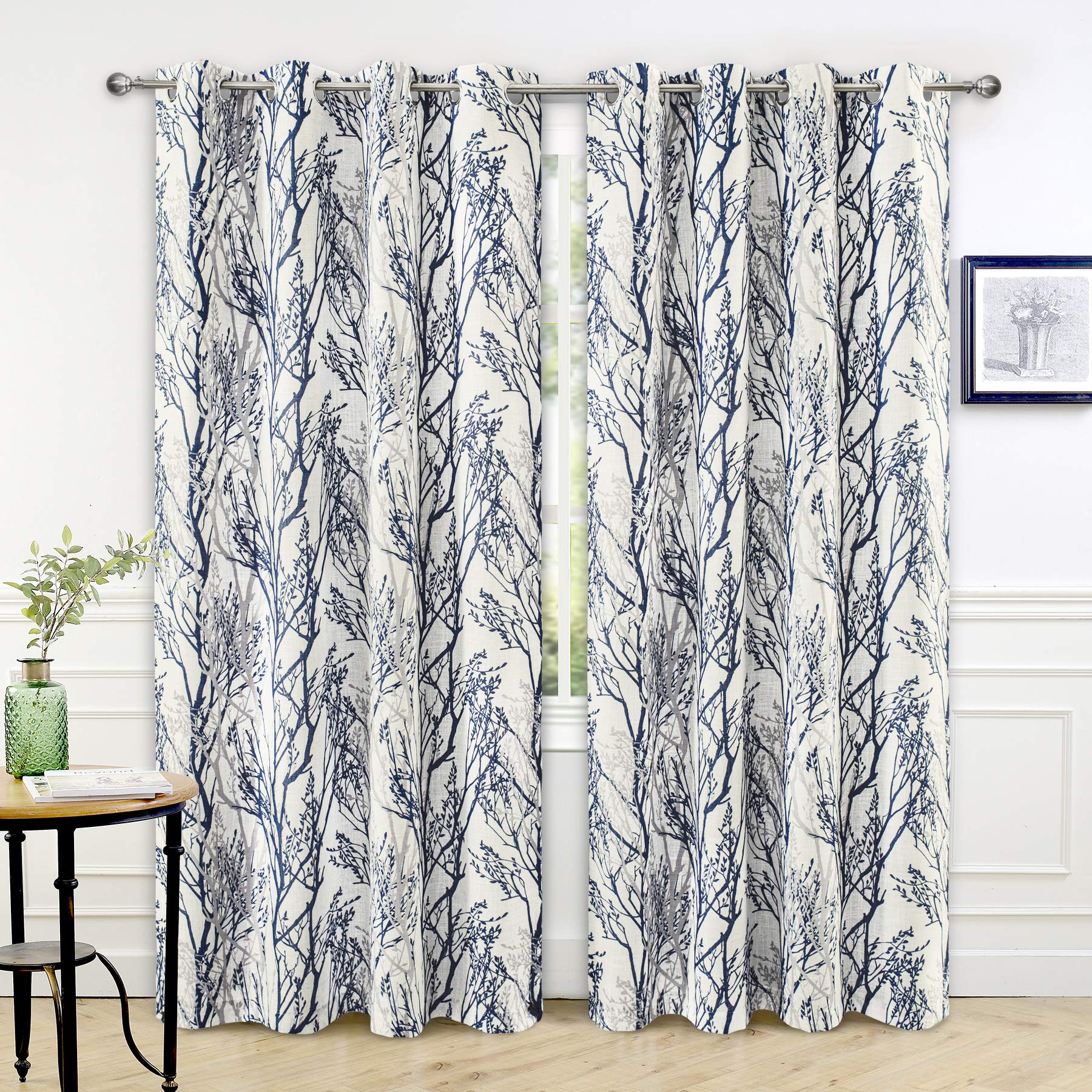 Blue & White Linen Blend Blackout Curtains - 84