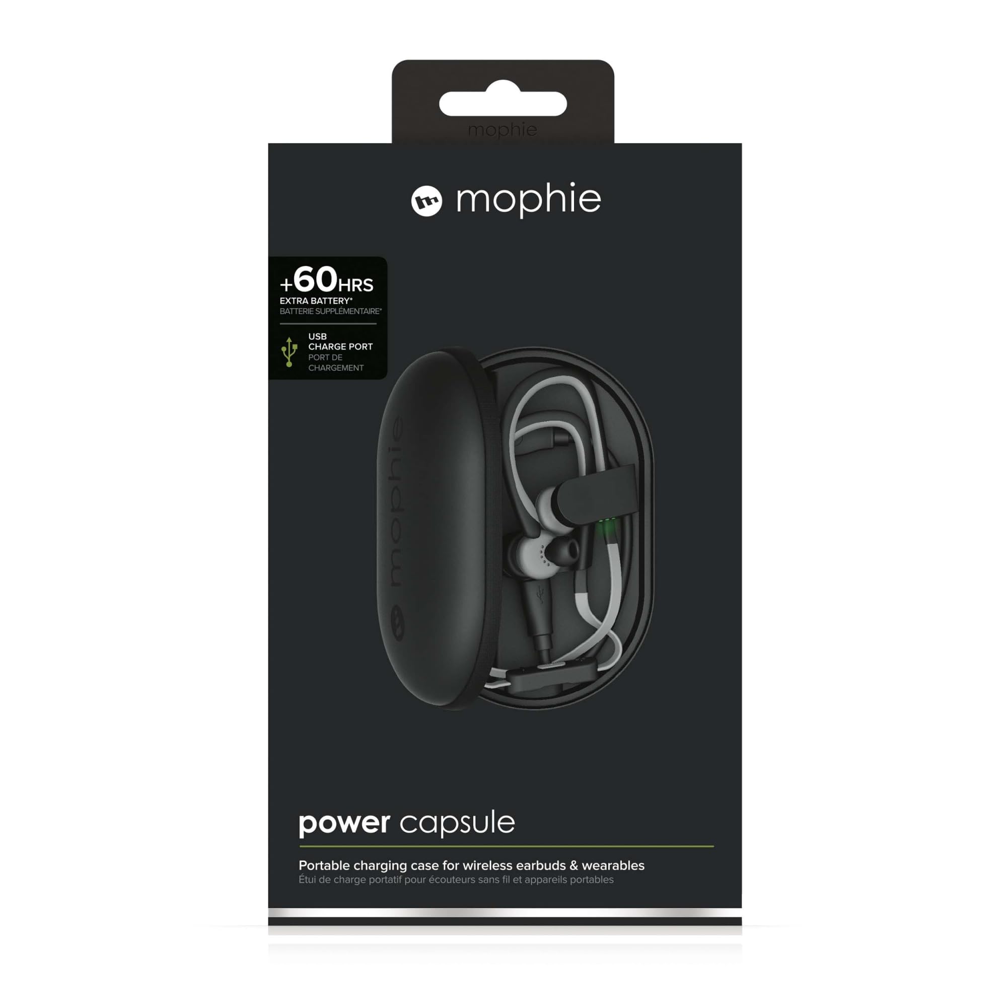 mophie Power Capsule Portable Charger 10000mAh - External Battery Pack for Fitbit Flex, Beats by Dre, JBL Wireless Earbuds & Smartphones - Fast Charging Power Bank for Travel, Camping & Outdoor Activities - Black