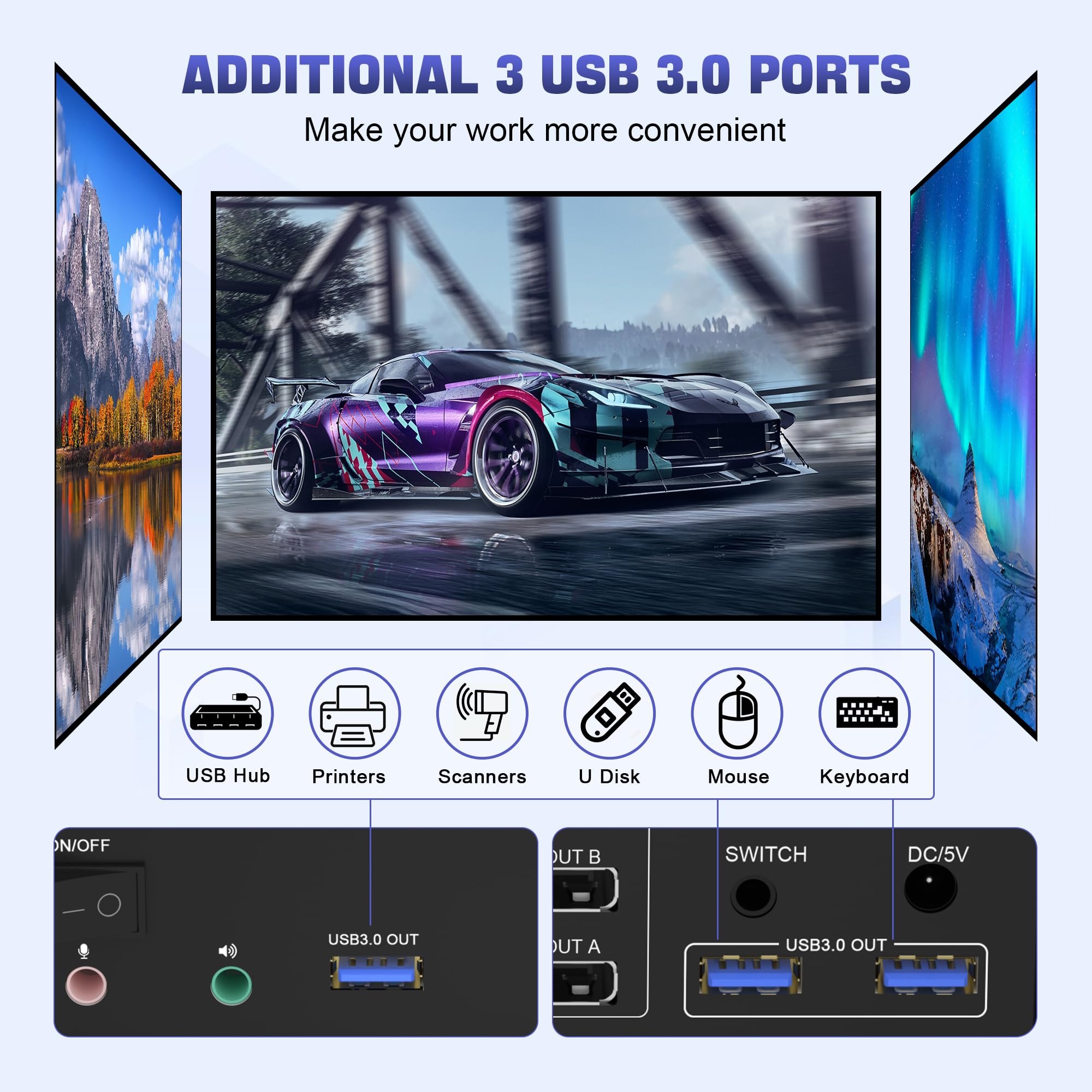Clickfish 8K DisplayPort KVM Switch with USB 3.0 | Triple Monitor Support for 2 Computers | Manual Push Button Operation | Black | Perfect for Home Office, Gaming Setup & Multi-Device Workstations