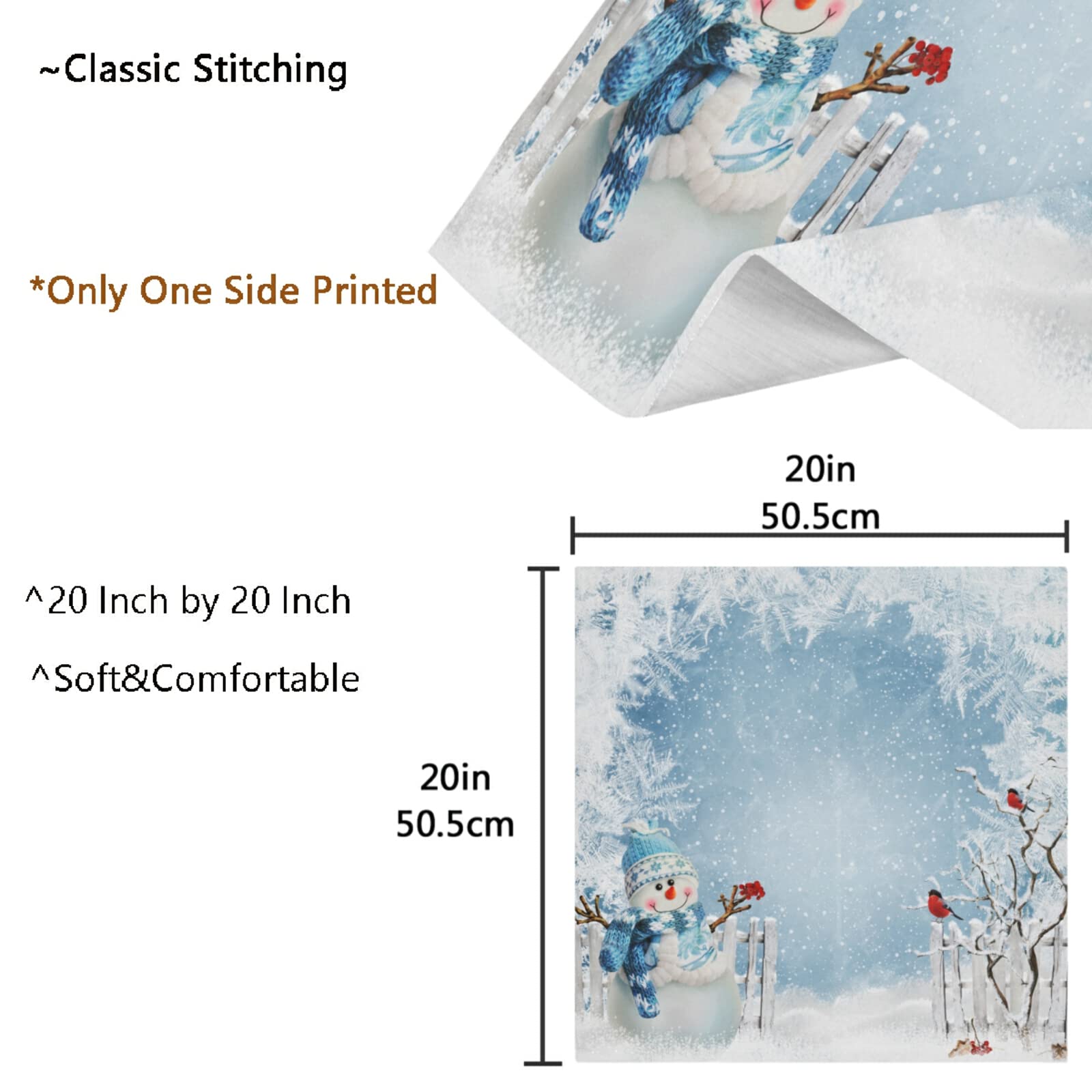 Festive Snowman & Bird Christmas Cloth Napkins - Set of 6 (20x20 Inch) Soft Polyester Dinner Napkins for Holiday Tablescapes, Family Gatherings, Restaurants & Wedding Receptions