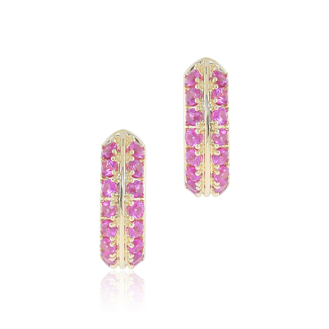 Pink Sapphire Wide Hoop Earrings for Women - 14K Gold Plated Dangle Earrings - Elegant Jewelry Gift for Birthday, Anniversary & Valentine's Day - Perfect for Parties, Weddings & Special Occasions