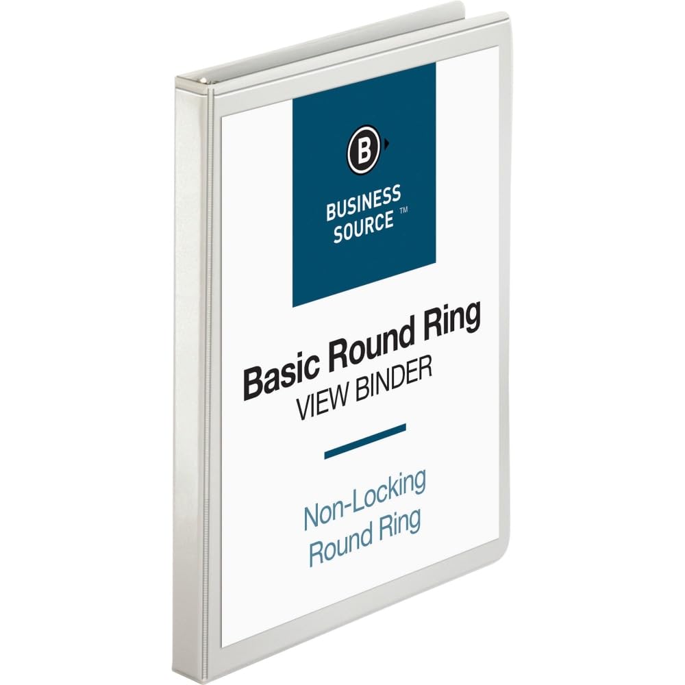 Business Source 1/2 Inch Round Ring View Binder - Clear Spine 3-Ring Binder for School, Office & Home Organization - Holds Letter Size Paper, Perfect for Reports, Presentations & Document Storage