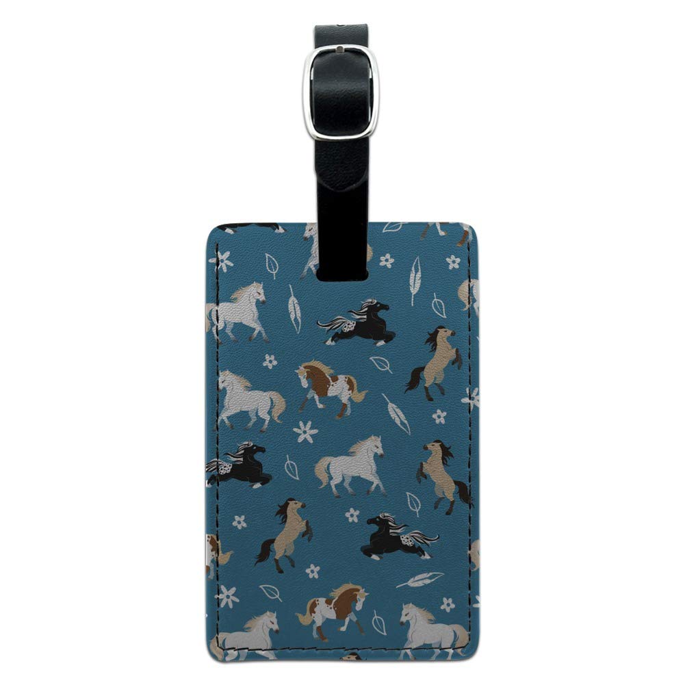 Stylish Rectangle Leather Luggage Tag with Frolicking Horses Design - Durable Carry-On ID Tag for Travel Bags & Suitcases - Perfect for Airports, Business Trips & Vacation Identification