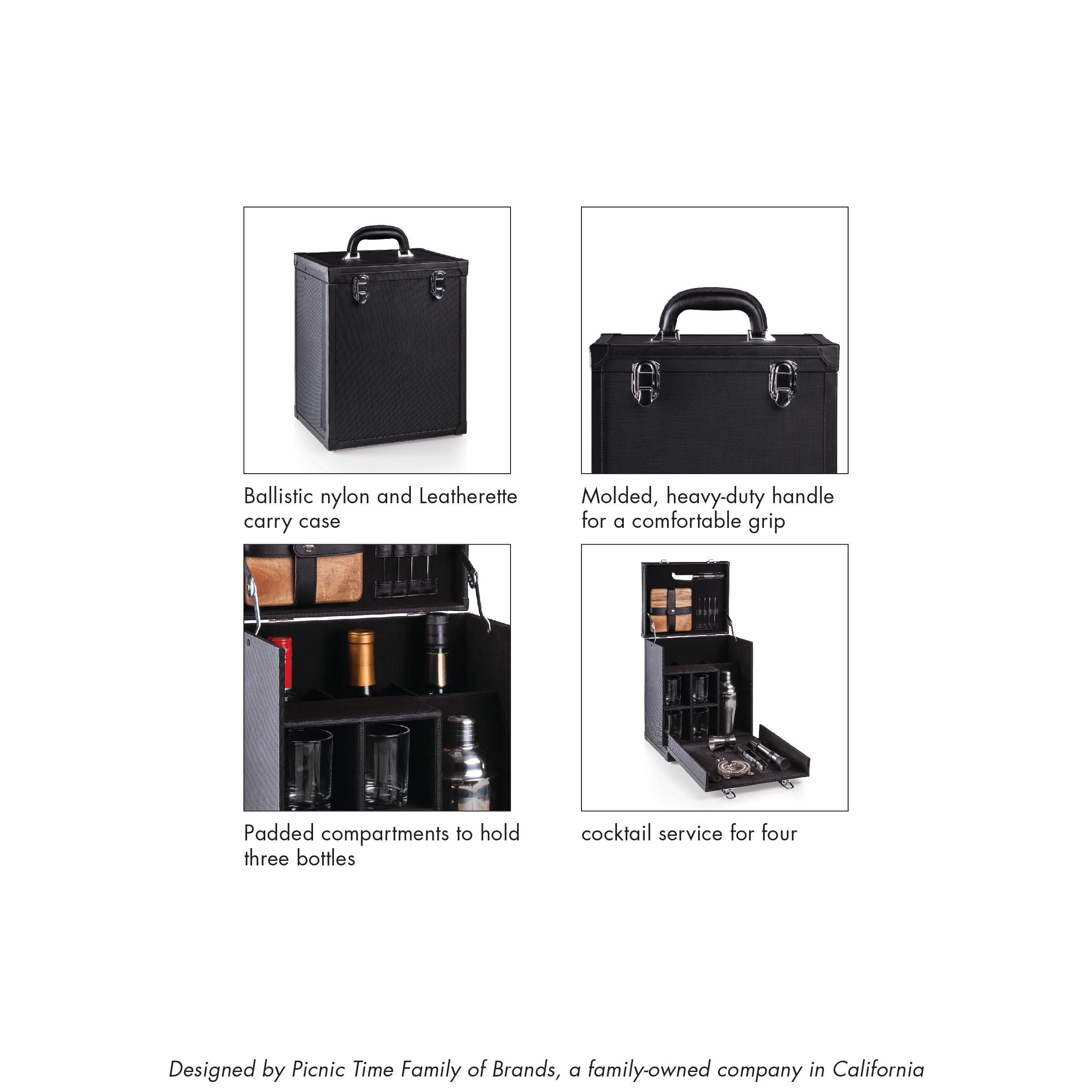 LEGACY by Picnic Time - Hamilton Portable Bartender Kit with Cocktail Shaker Set, Bar Tools Case (Black) - Perfect for Home Bars, Outdoor Parties & Travel Mixology