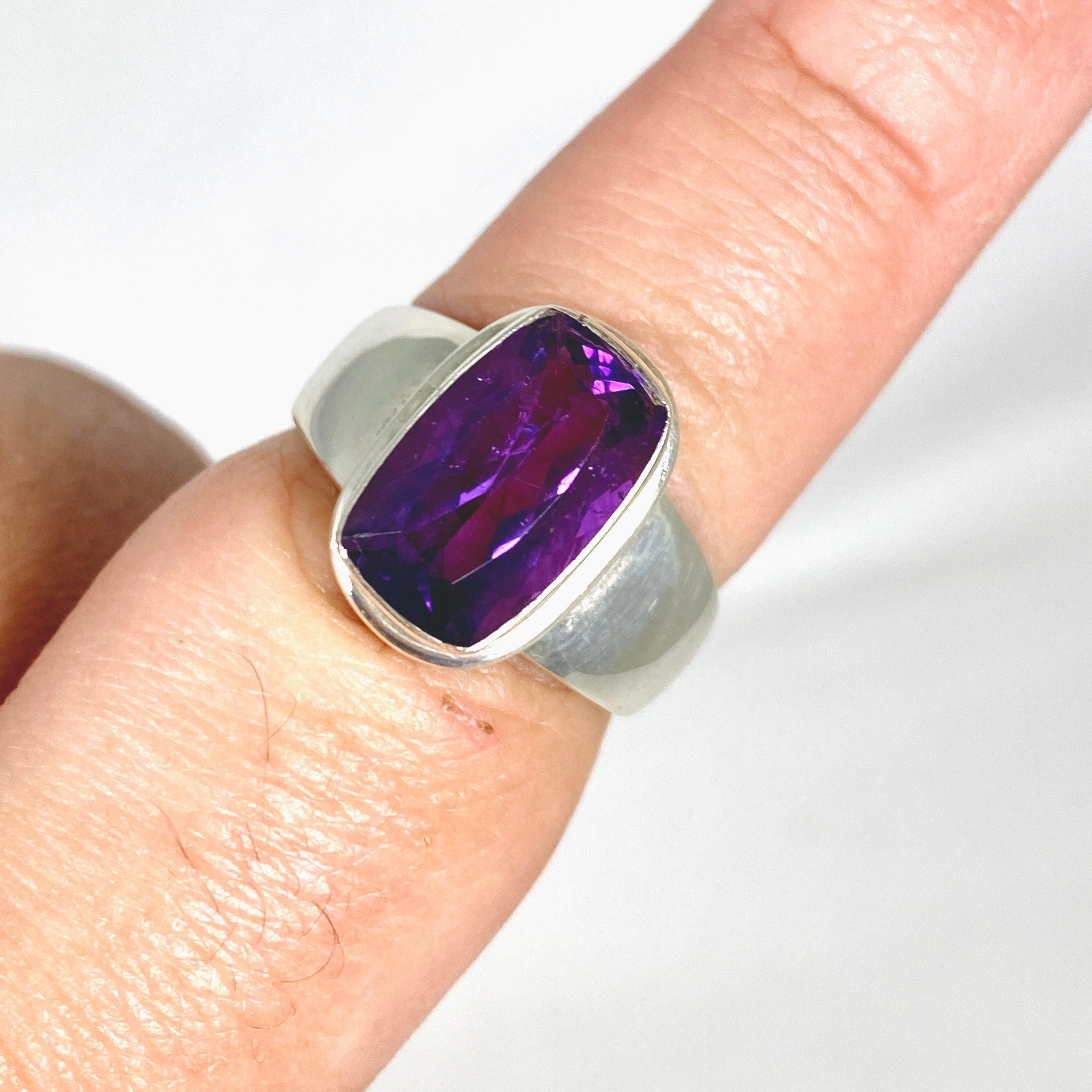 Amethyst Rectangular Faceted Ring - Size 9 - KRGJ2946 - Elegant Jewelry for Women, Perfect for Weddings, Parties & Everyday Wear