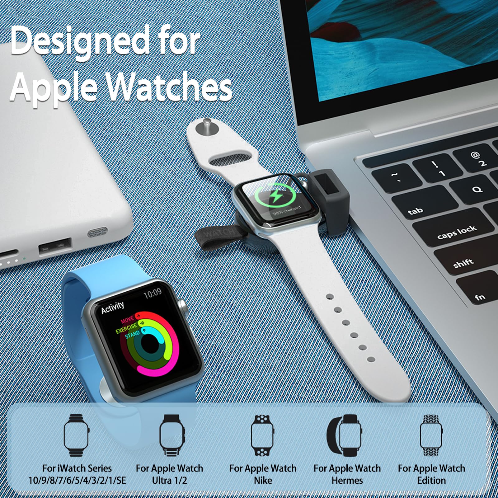 Magnetic Wireless Charger for Apple Watch Ultra/10/9/8/7/6/5/4/3/2/1/SE - Portable & Travel-Friendly Cordless Charging Dock - Perfect for Home, Office, Gym & Travel Use