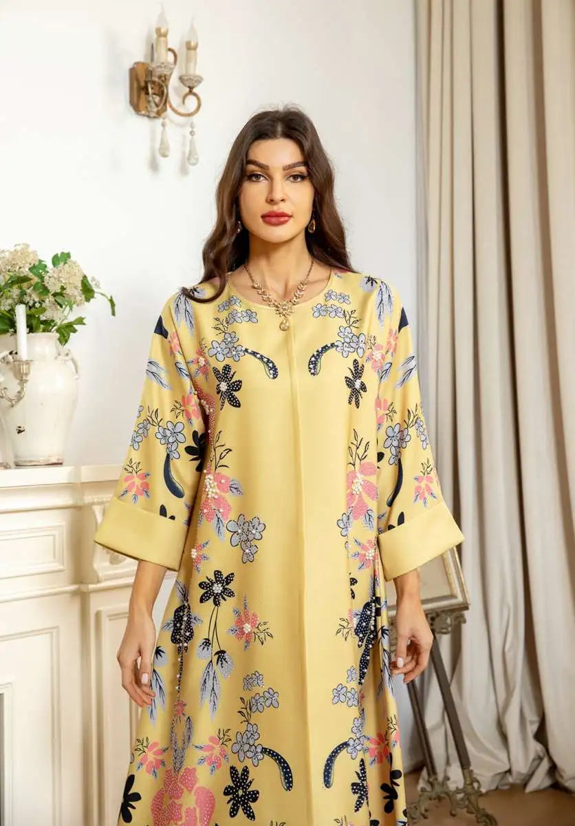 Hotfix Rhinestone Eid Dress - Elegant Burnout Caftan Kaftan for Women | Perfect for Eid Celebrations, Weddings & Special Occasions