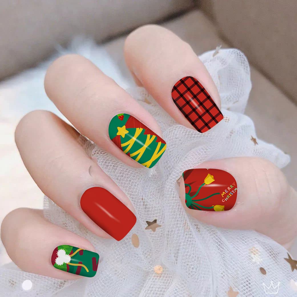 DANNEASY 224-Piece Christmas Nail Stickers Kit - 16 Sheets Holiday Nail Polish Strips with Nail File & Cuticle Stick | Festive Nail Art Wraps for Women (Red Series) - Perfect for Holiday Parties, Gifts & DIY Manicures