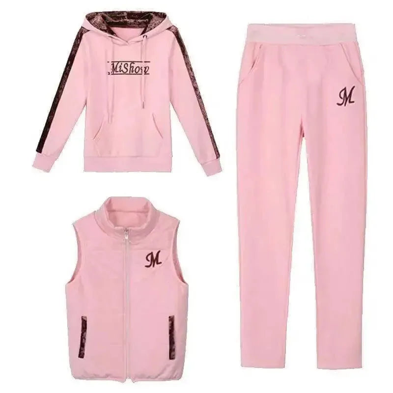 2024 Women's Winter Warm 3-Piece Tracksuit Set - Thick Fleece Hoodie, Waistcoat & Pants for Casual Outfits | Cozy Fall & Winter Loungewear, Gym, Travel & Everyday Wear