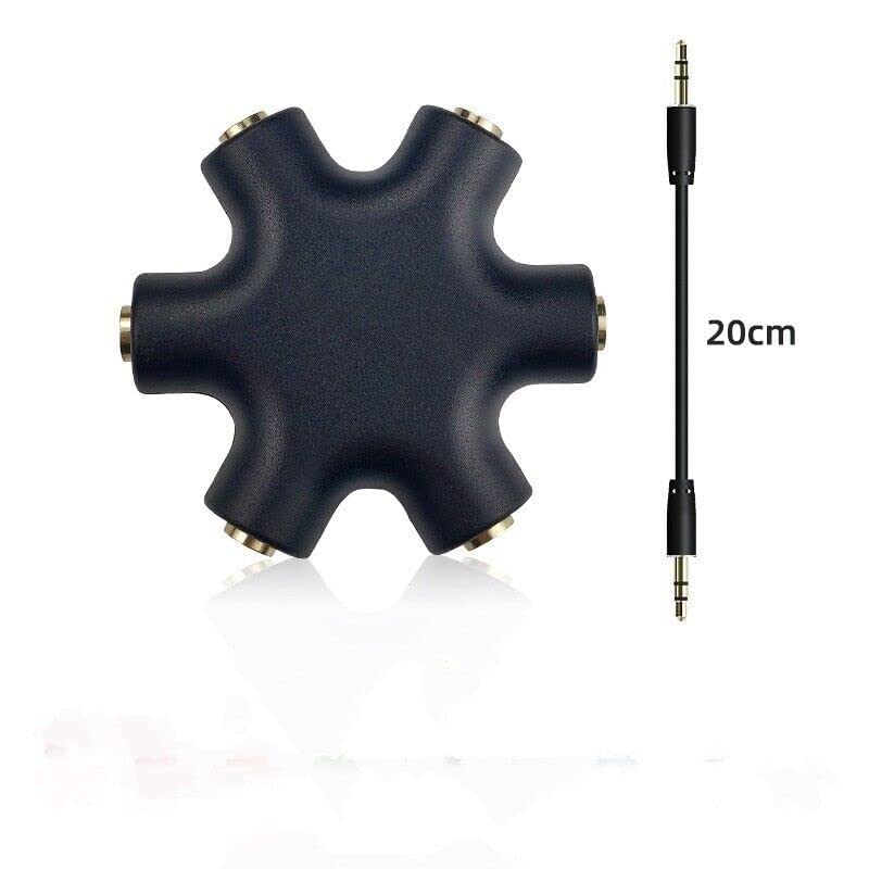 5-Way 3.5mm Headphone Splitter - 1 Male to 5 Female Stereo Audio Adapter for Multiple Headphones - Perfect for Music Sharing, Gaming, and Classroom Use