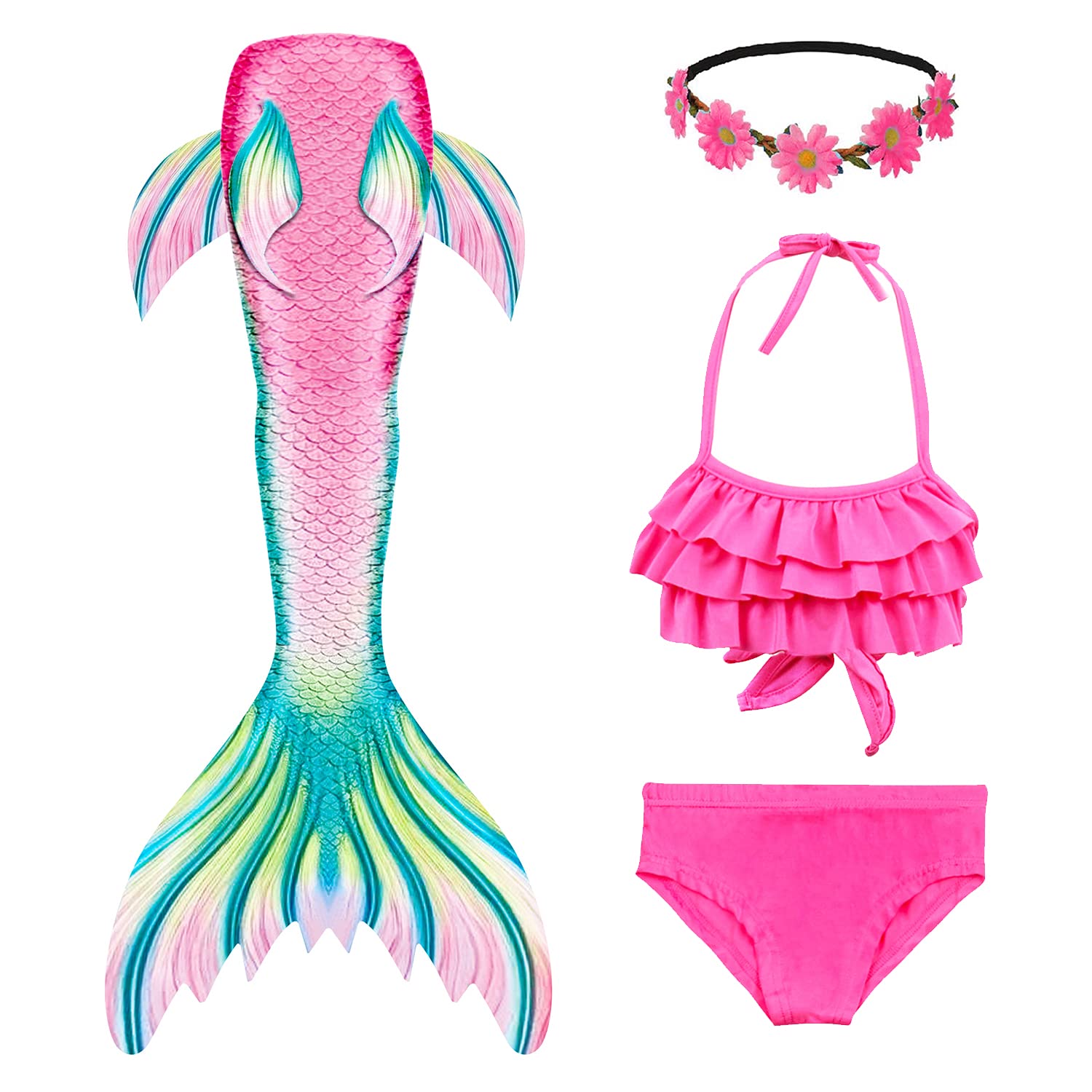 Mermaid Tail Swimsuits for Girls - Princess Bikini Bathing Suit for Pool, Beach & Underwater Photography | Kids Fantasy Mermaid Costume