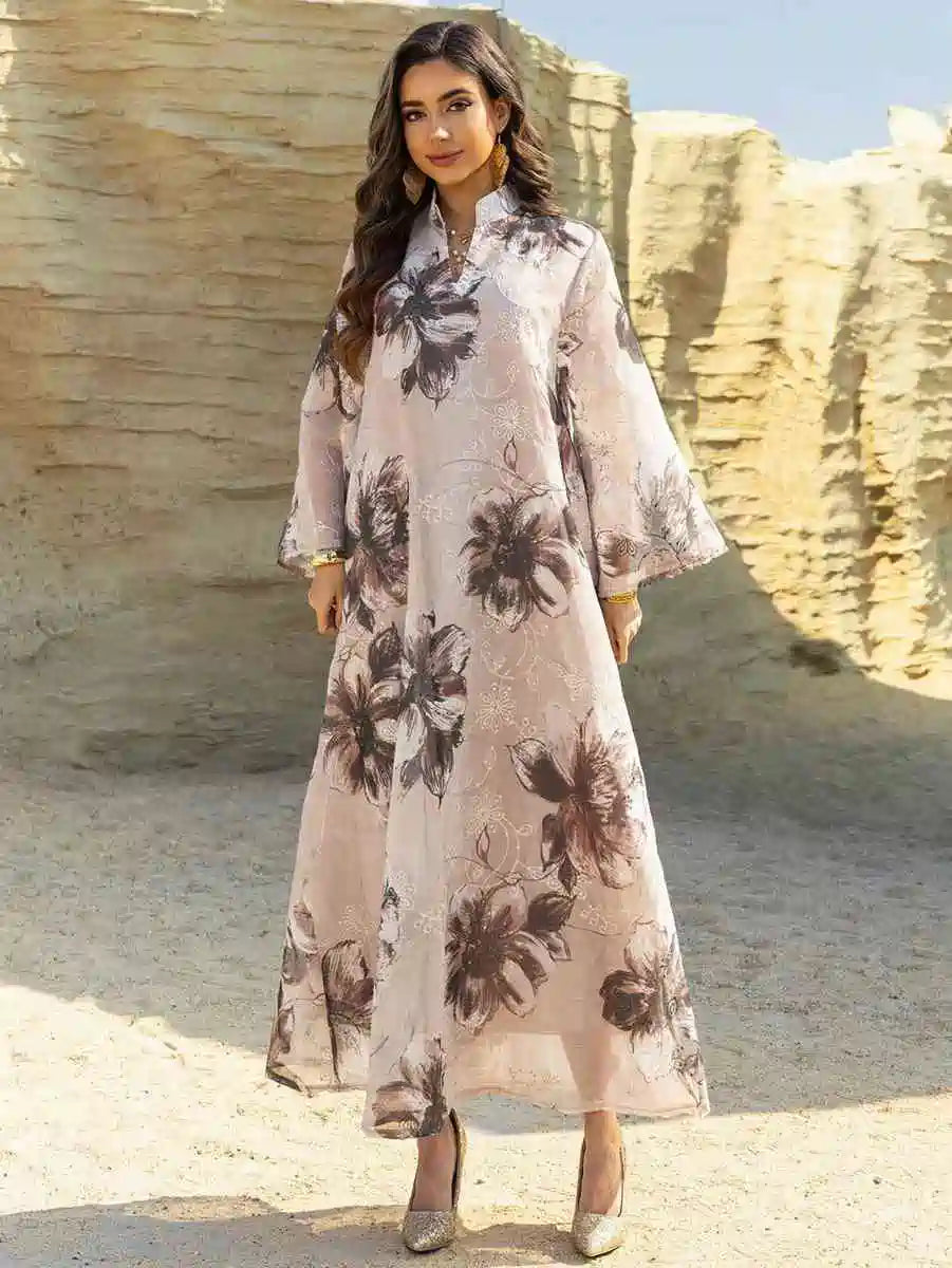 Elegant Eid Dress for Women - Embroidered Caftan Kaftan with Floral Print #25096 | Perfect for Eid Celebrations, Weddings & Special Occasions