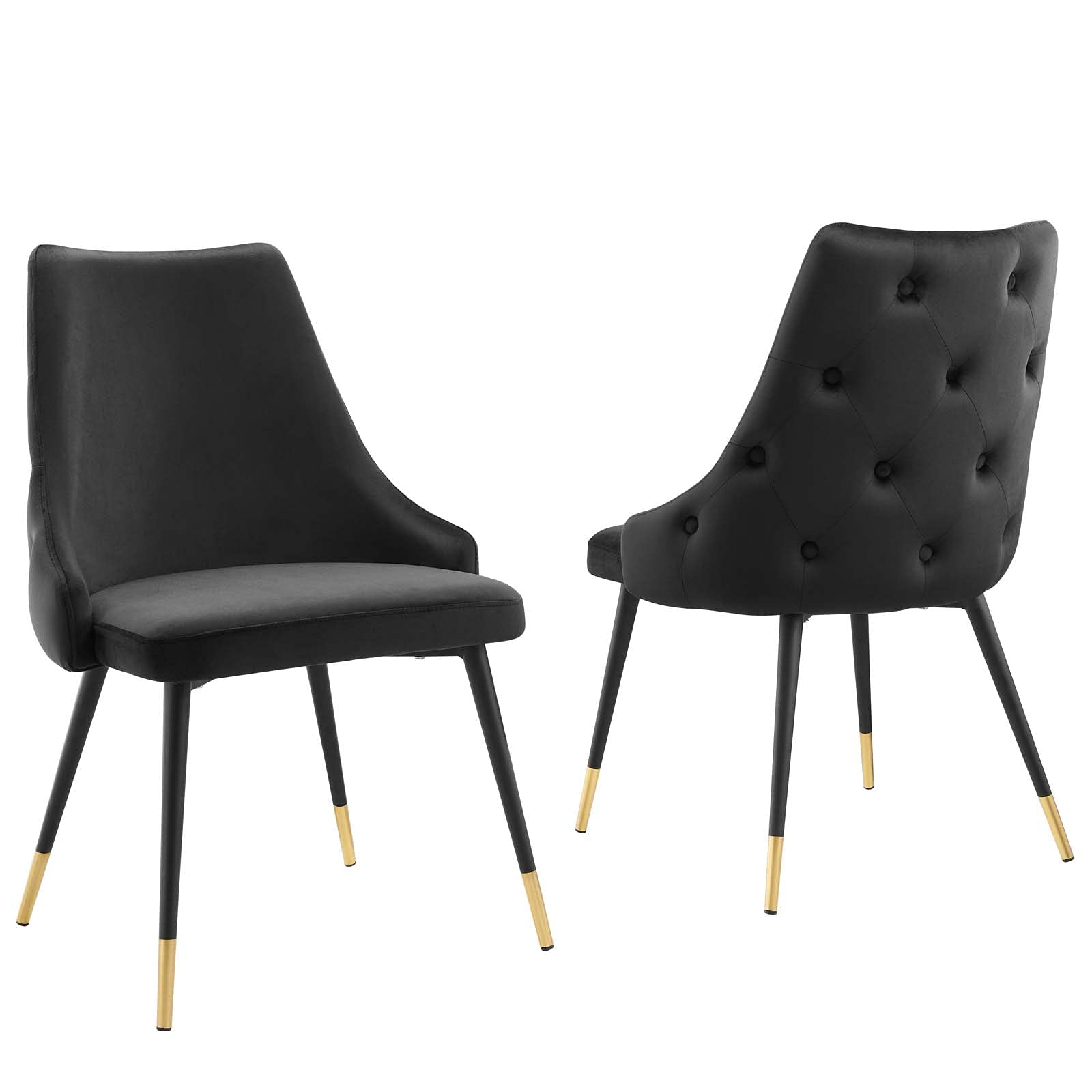 Modway Adorn Tufted Performance Velvet Dining Chairs - Set of 2 Black Accent Side Chairs for Living Room, Bedroom or Office - Comfortable Modern Velvet Upholstered Seating
