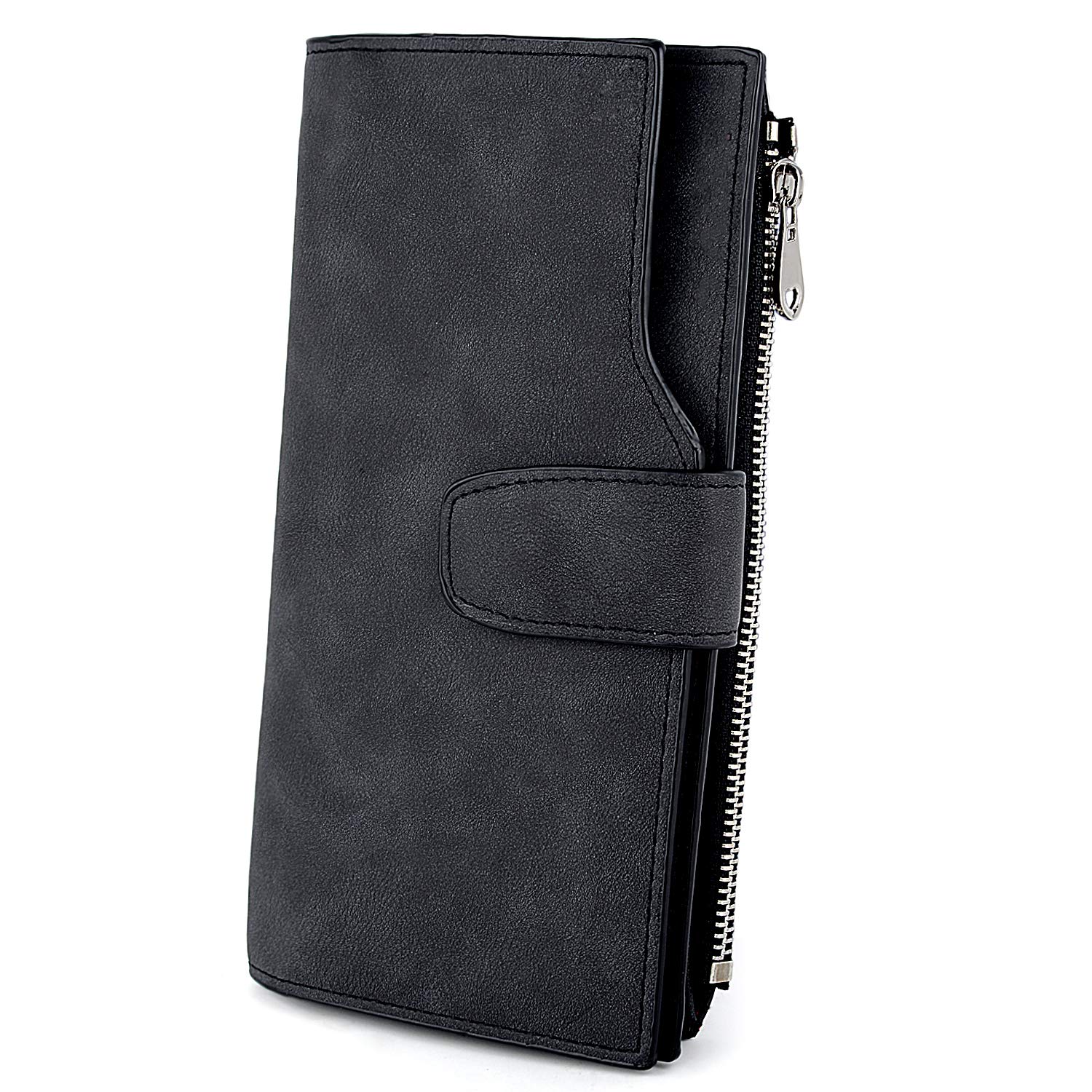UTO RFID Blocking Wallet for Women - PU Matte Leather Card Holder & Coin Purse with Snap Closure (Black, Large) | Secure Credit Card Organizer for Travel, Shopping & Daily Use