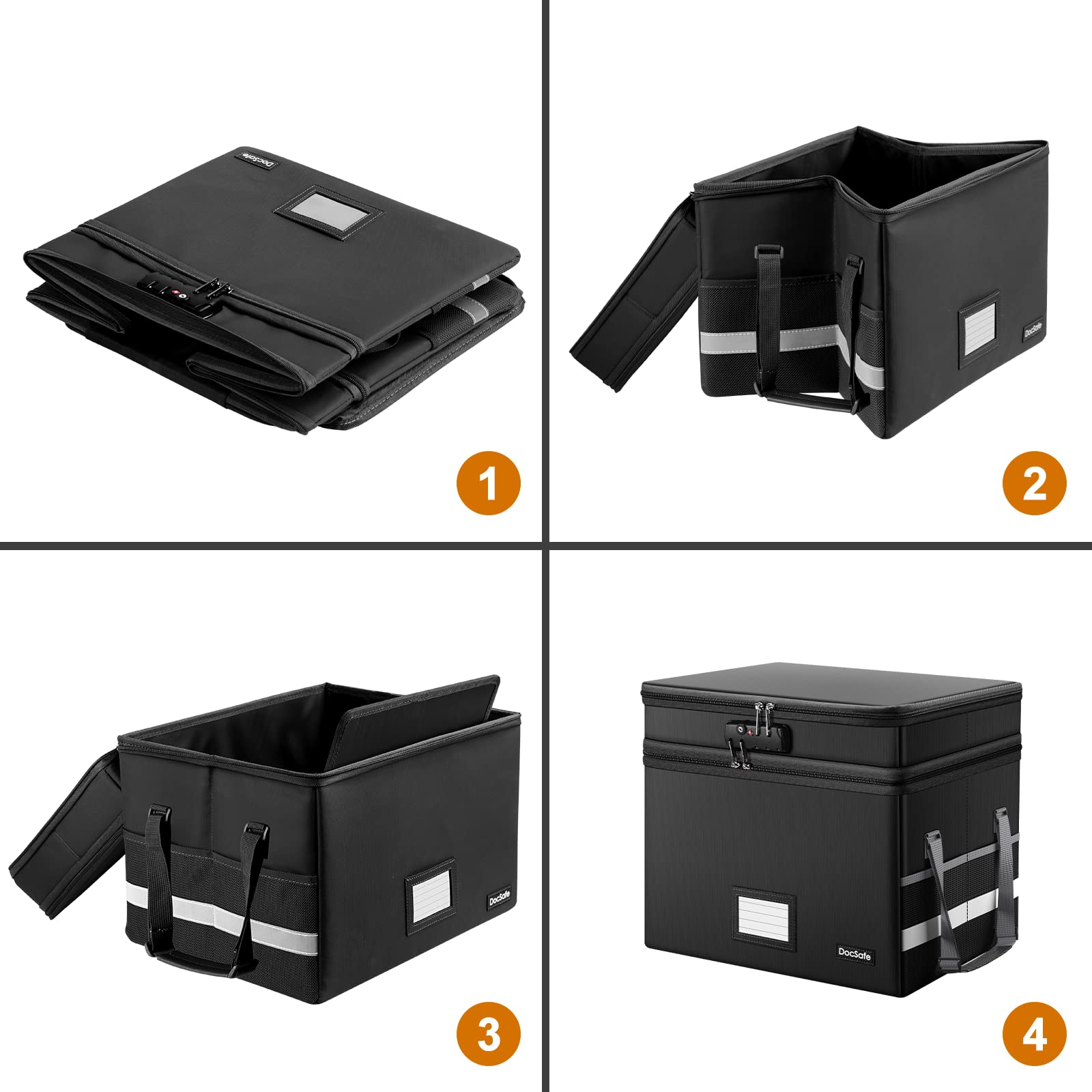 Fireproof Document Box with Lock - Multi-Layer Collapsible File Storage Organizer with Pockets & Handle, Portable Home Office Filing Cabinet for Letter/Legal Size Folders - Ideal for Secure Document Storage at Home or Office (Black)