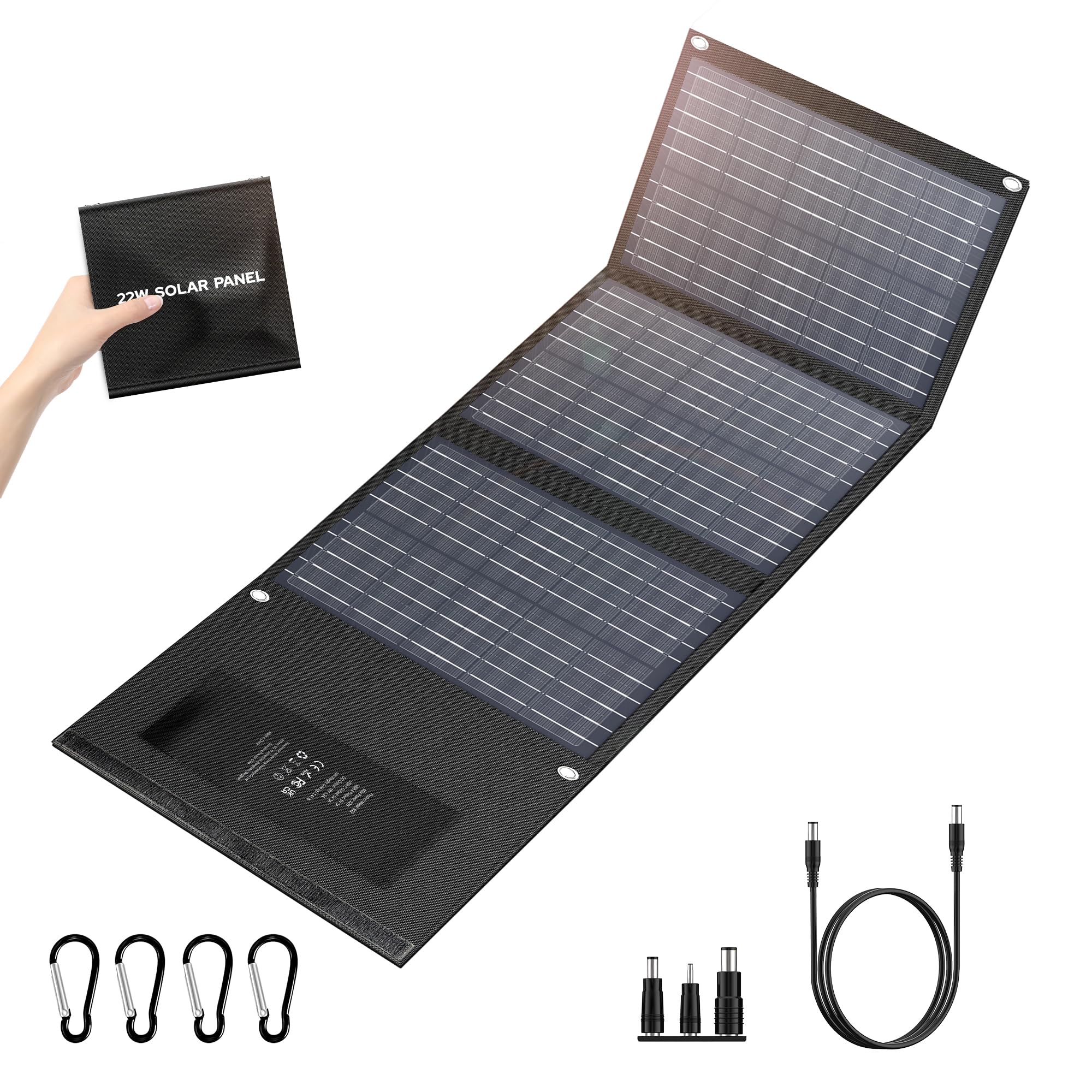 Enginstar 22W Portable Solar Panel Charger - Foldable Solar Power for Camping, RV Trips & Outdoor Adventures - QC3.0 USB & DC Output - Compatible with iPhone, iPad, Laptop, Power Stations & Solar Generators - Perfect for Emergency Power, Off-Grid Living & Travel Charging