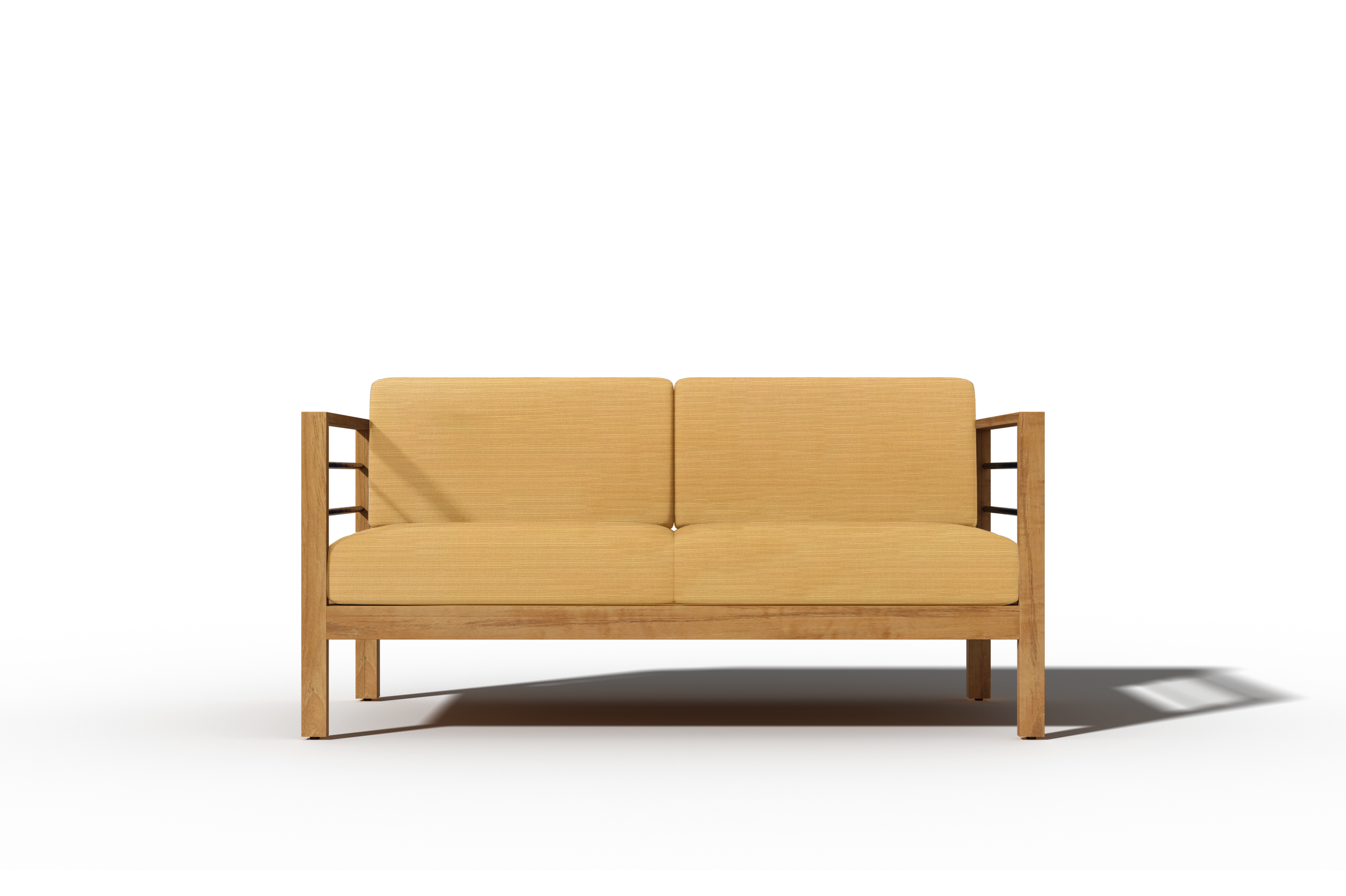 Premium Leon 3-Person Teak Outdoor Sofa Set with Weather-Resistant Sunbrella Dupione Cornsilk Cushions - Patio, Garden & Poolside Lounge Furniture for Backyard, Deck or Outdoor Living Space