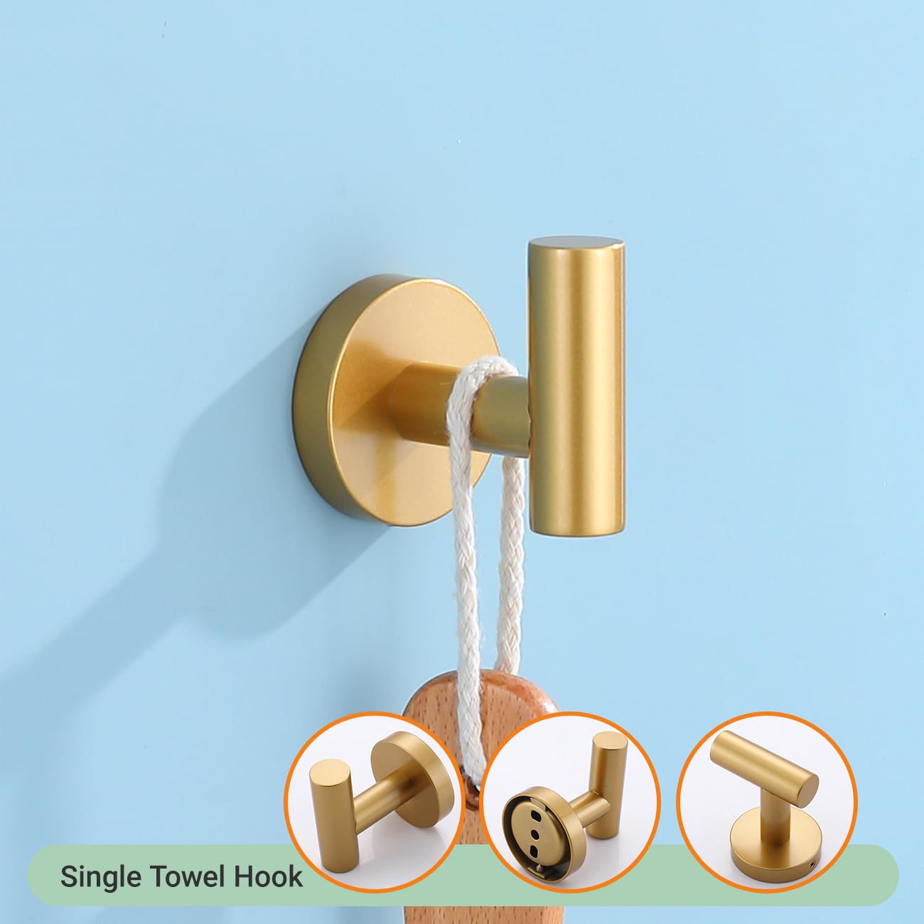 Premium 4-Piece Stainless Steel Bathroom Accessory Set in Gold - Wall Mounted Towel Bar, Hand Towel Rack, Toilet Paper Holder & Robe Hooks (BS100S4-BG) - Perfect for Modern Bathrooms, Guest Suites & Luxury Home Decor