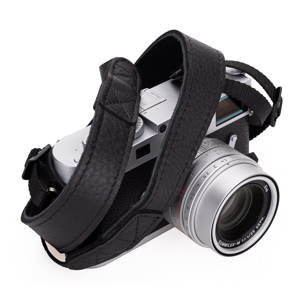 EDDYCAM 35mm Wide Elk Leather Neck Strap with Black Stitching - Premium Mongolian Yak Leather Camera Strap for DSLR, Mirrorless & Film Cameras - Comfortable & Durable Photography Accessory for Travel, Street & Portrait Photography