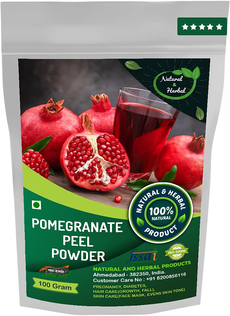 Organic Pomegranate Peel Powder (100Gm) - Punica Granatum for Skin Care, Hair Growth, Immunity Booster & Diabetes Support | Natural Face Mask, Skin Brightening, Even Skin Tone | Perfect for DIY Beauty Recipes, Healthy Drinks & Wellness Routines