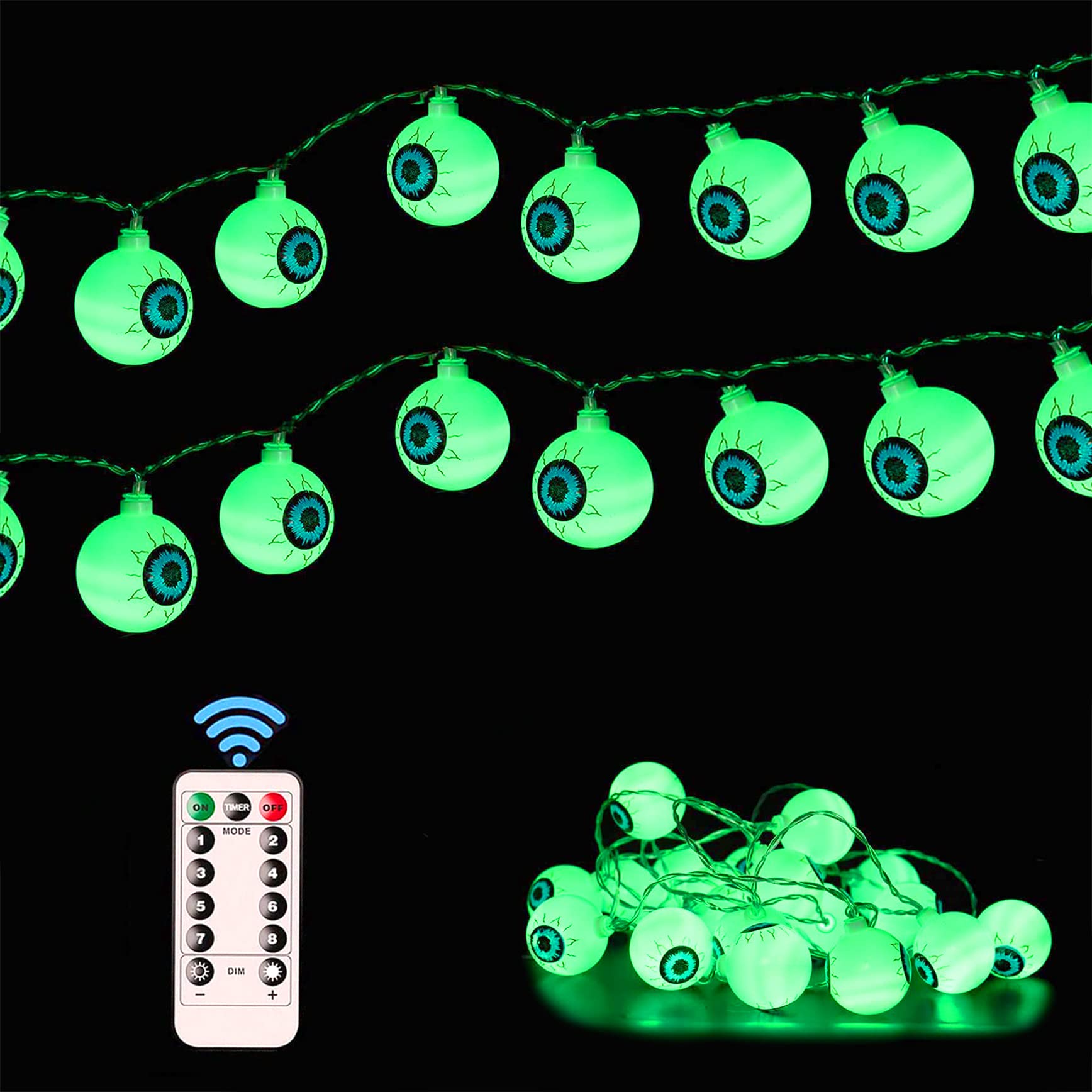 30 Pack Green Eyeball Flashlights - Waterproof Halloween Decorations for Party, Haunted House & Outdoor Scary Events