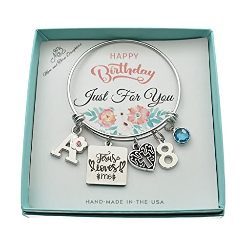 Jesus Loves Me 8th Birthday Bracelet - Religious Jewelry Gift for 8 Year Old Girls - Christian Birthday Present for Daughter, Granddaughter & Niece - Perfect for Church, Baptism & Special Occasions