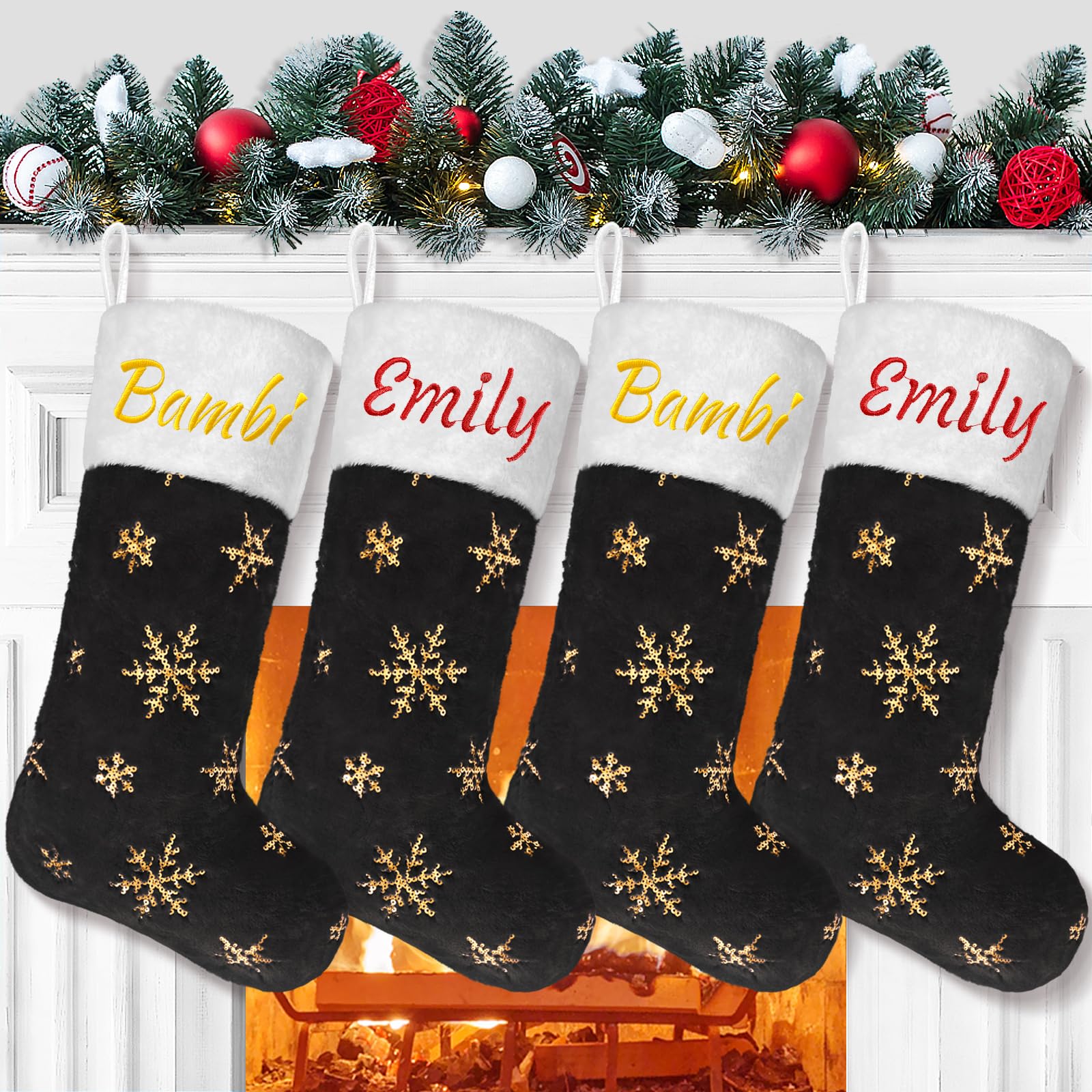 Personalized Black Christmas Faux Fur Stockings Set of 5 - 22