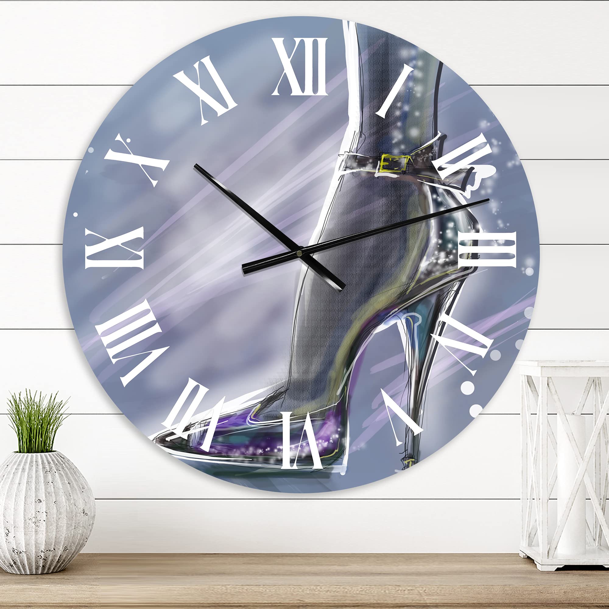 DesignQ Modern Glitter High Heel Shoe Wall Clock - Large Fashionable Stiletto Decor for Living Room, Bedroom & Office - Unique Home Décor Gift Idea
