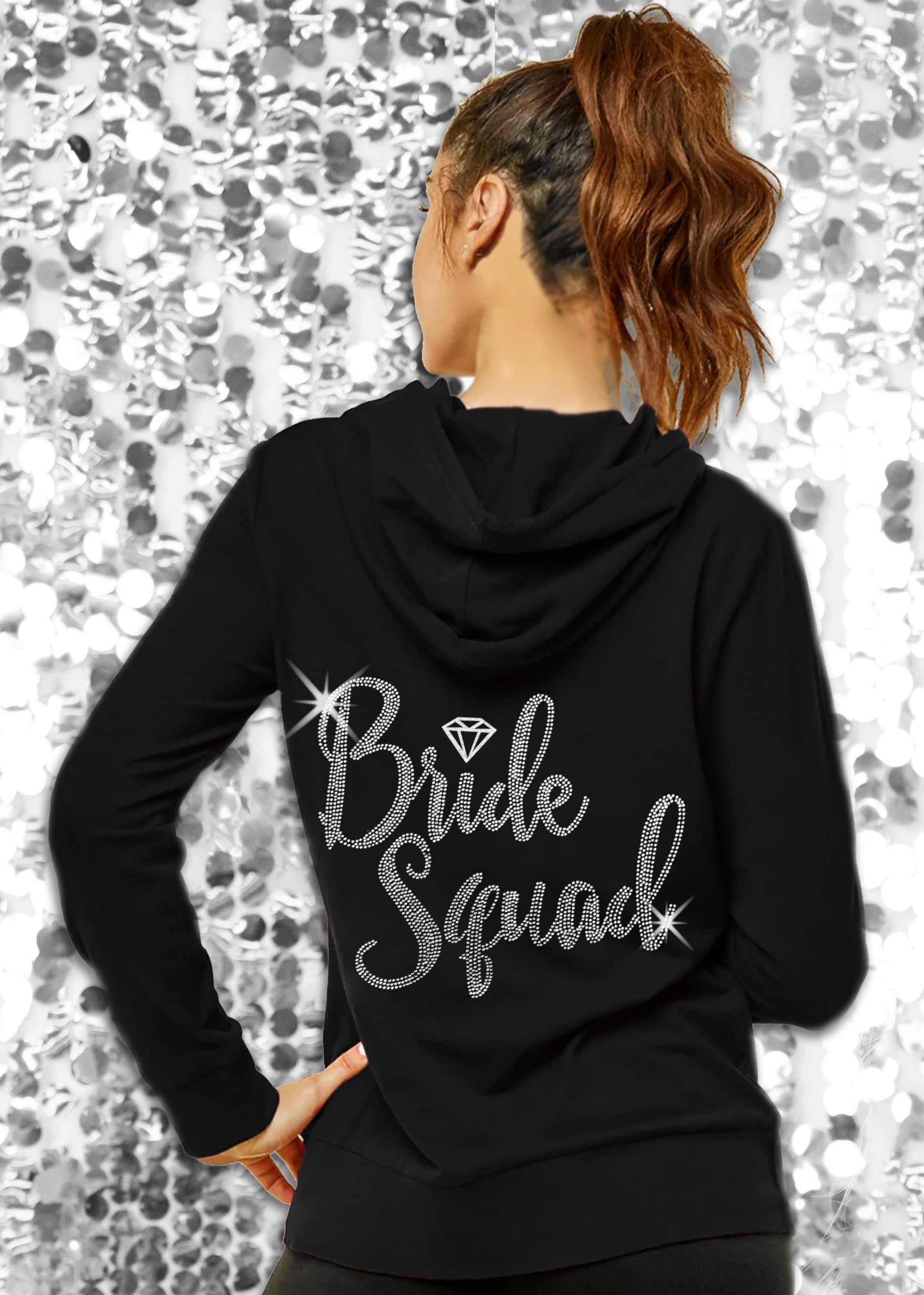 Sparkling Rhinestone Sash Bride Sweatshirt | Bride to Be Zip Up Hoodie for Bridal Shower, Bachelorette Party & Spa Day | Comfortable Wedding Party Apparel for Pre-Wedding Celebrations