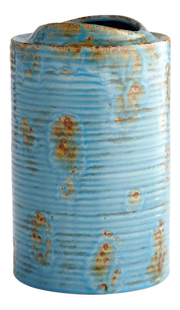 Blue Glaze Brussels 12 Inch Tall Terracotta Vase - Handmade Ceramic Flower Pot for Home Decor, Wedding Centerpieces & Garden Planters