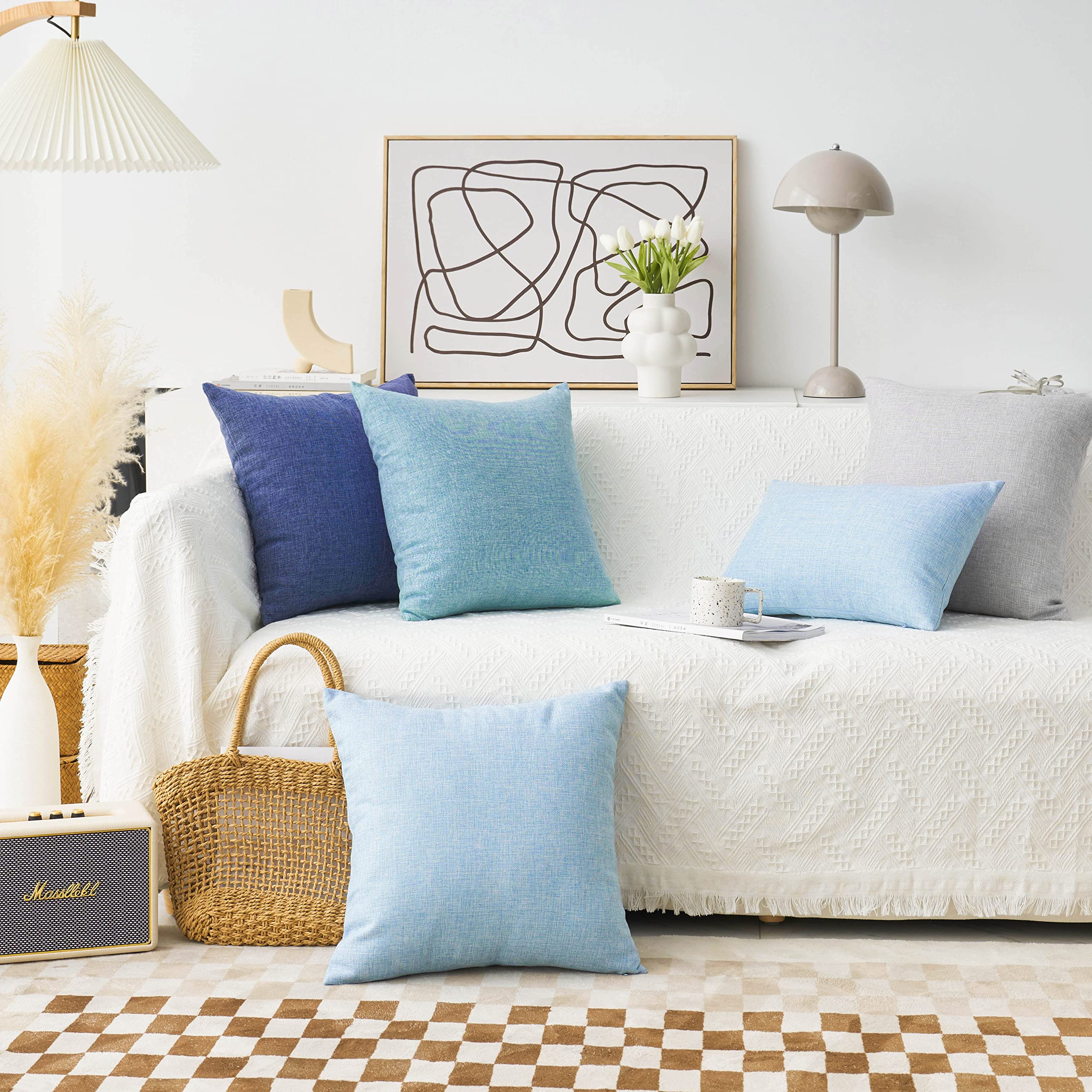 Premium Burlap Linen Throw Pillow Covers - 18x18 Inch (45cm) Navy Blue Decorative Cushion Covers, Set of 2 - Soft Farmhouse Style Pillow Cases for Sofa, Couch, Bed & Living Room Decor