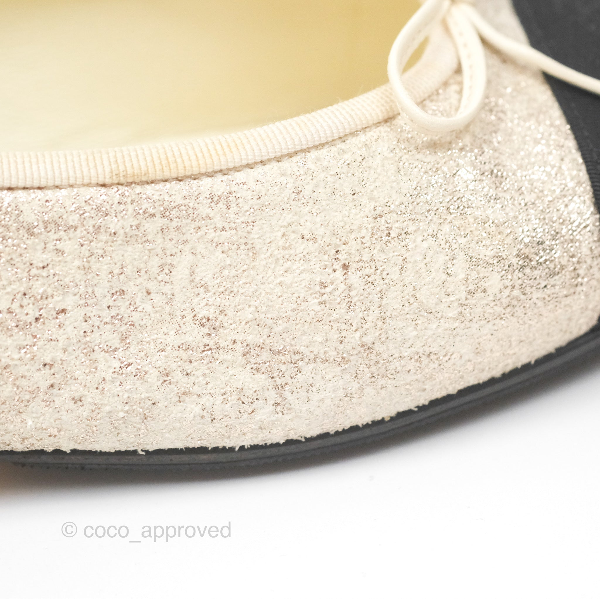 Chanel Glitter Ballerina Flats in Ivory & Black - Size 39 | Women's Luxury Fashion Shoes for Parties, Weddings & Evening Events