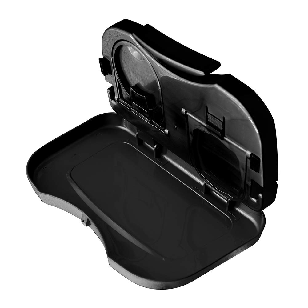 Madagi Foldable Car Back Seat Organizer - Travel Storage Tray with Cup Holder for Food, Drinks & Laptop - Black Steering Wheel Desk for Dining, Working & Writing (1 Pack) | Perfect for Road Trips, Commuting & Office on the Go