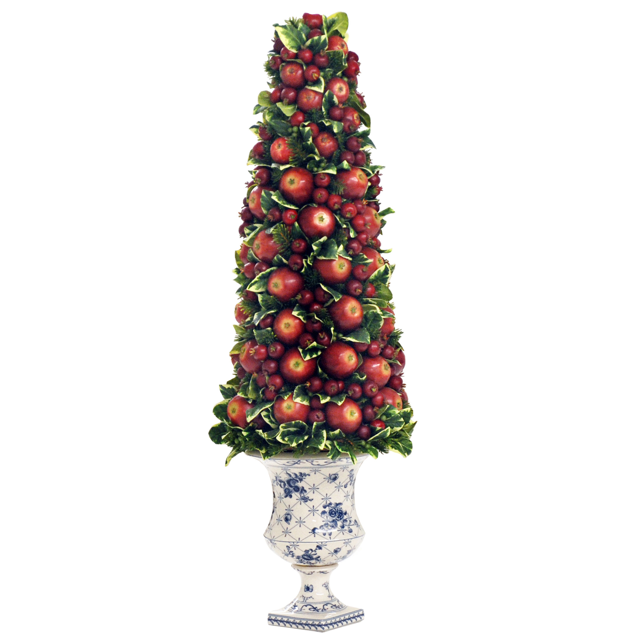 Fresh Apple and Berry Holiday Cone Floral Arrangement - Perfect for Christmas Decor, Thanksgiving Centerpiece, and Festive Home Decor
