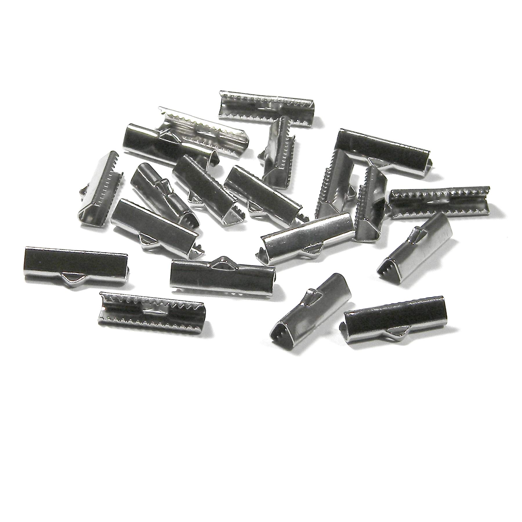 20pcs 304 Surgical Grade Stainless Steel Flat Ribbon Crimp End Findings with Teeth - 20mm (13/16 inch) for Jewelry Making, Bracelet Clasps, DIY Craft Projects - Durable & Corrosion Resistant