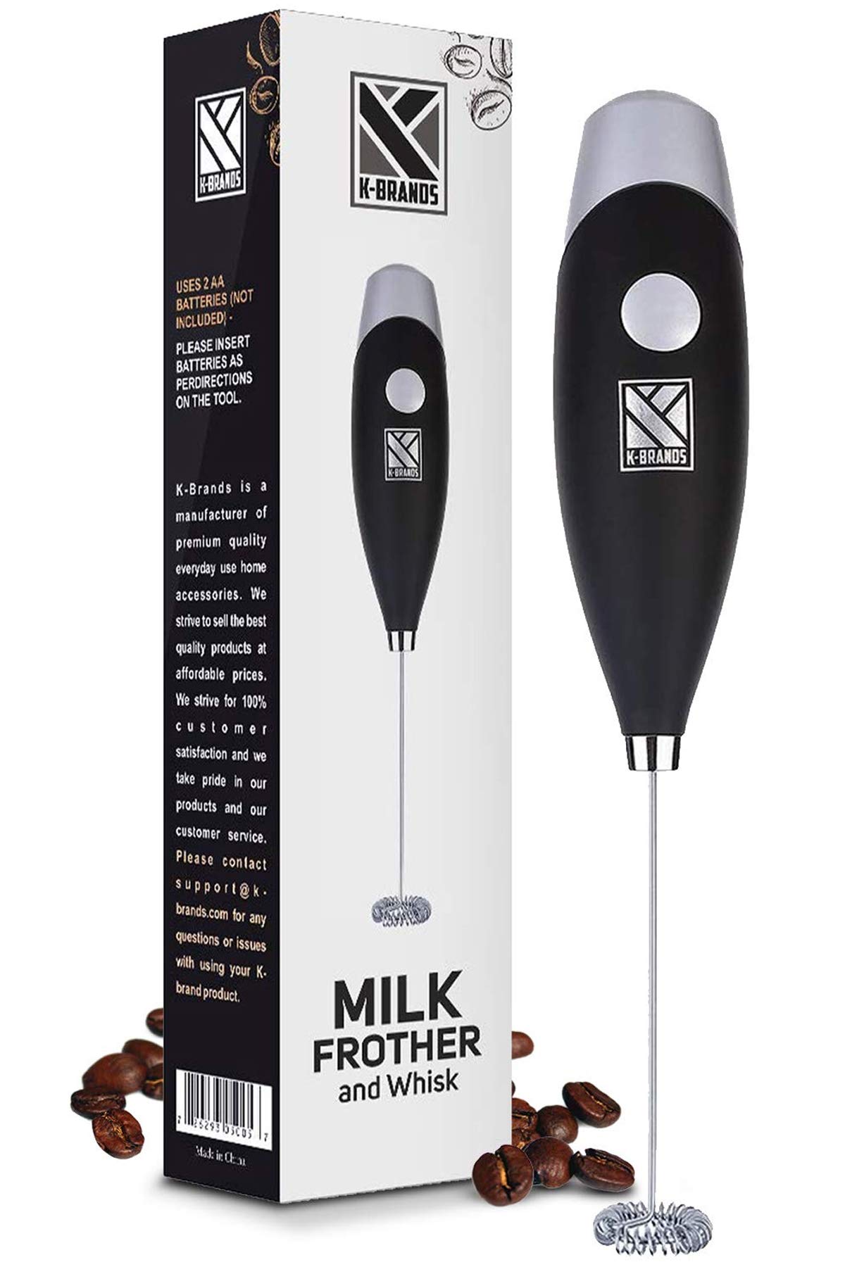Electric Milk Frother Handheld - Battery Operated Foam Maker for Coffee, Latte, Cappuccino & Hot Chocolate - Cordless Mini Drink Mixer with Stainless Steel Whisk - Perfect for Home, Office & Coffee Shops