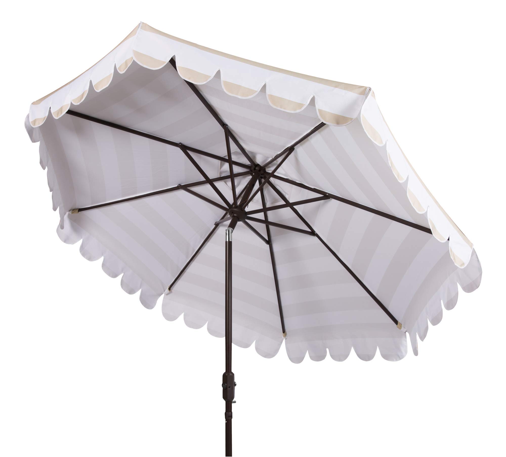 SAFAVIEH PAT8011A Maui Beige & White Striped 9FT Outdoor Patio Umbrella with Crank & Tilt - Perfect for Poolside, Backyard, Deck, and Garden Relaxation