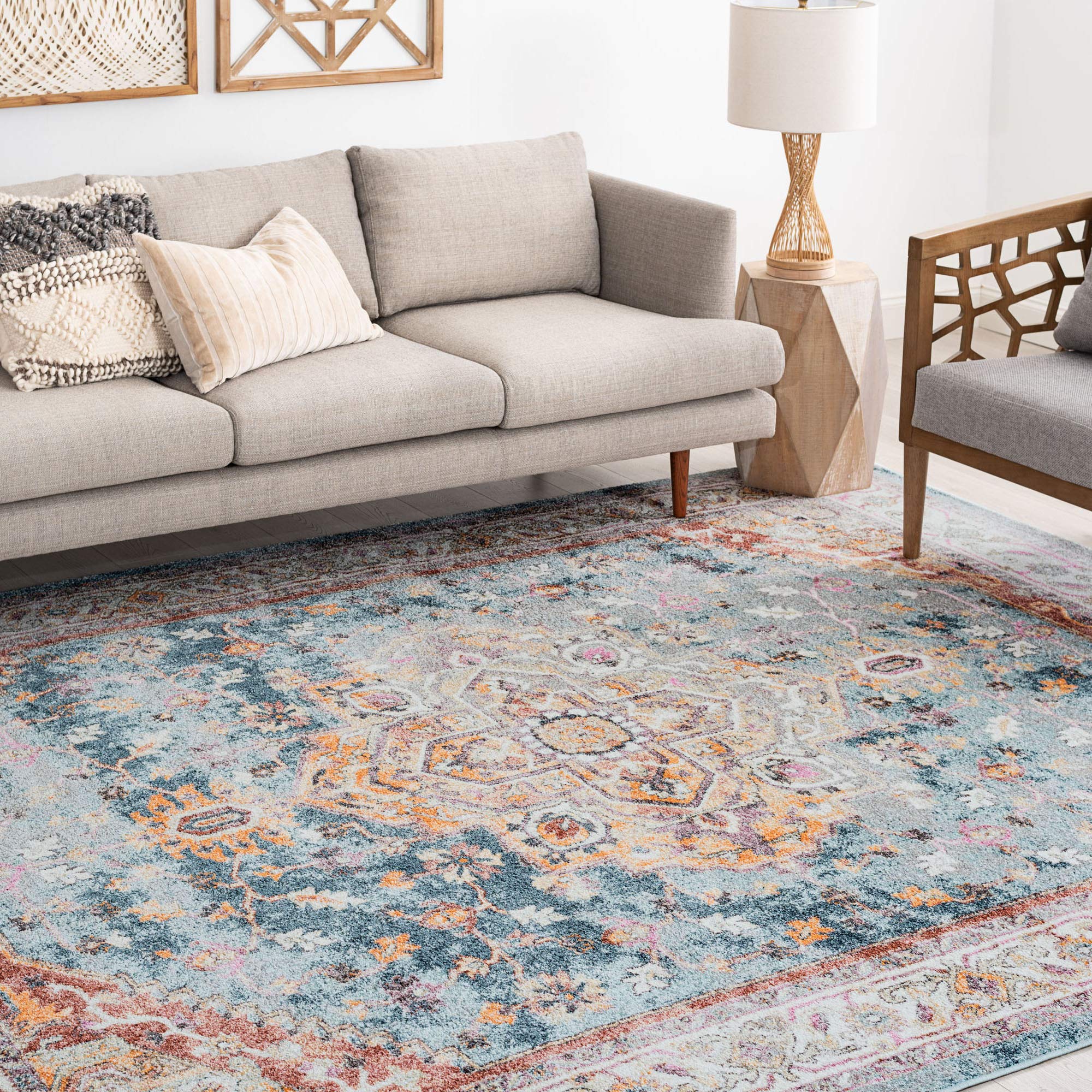 Kinsley Denim 7x10 Area Rug - Traditional Oriental Style Rug for Living Room, Dining Room, Bedroom, Entryway & Kitchen - Perfect for Home Decor, Warm & Cozy Floor Covering