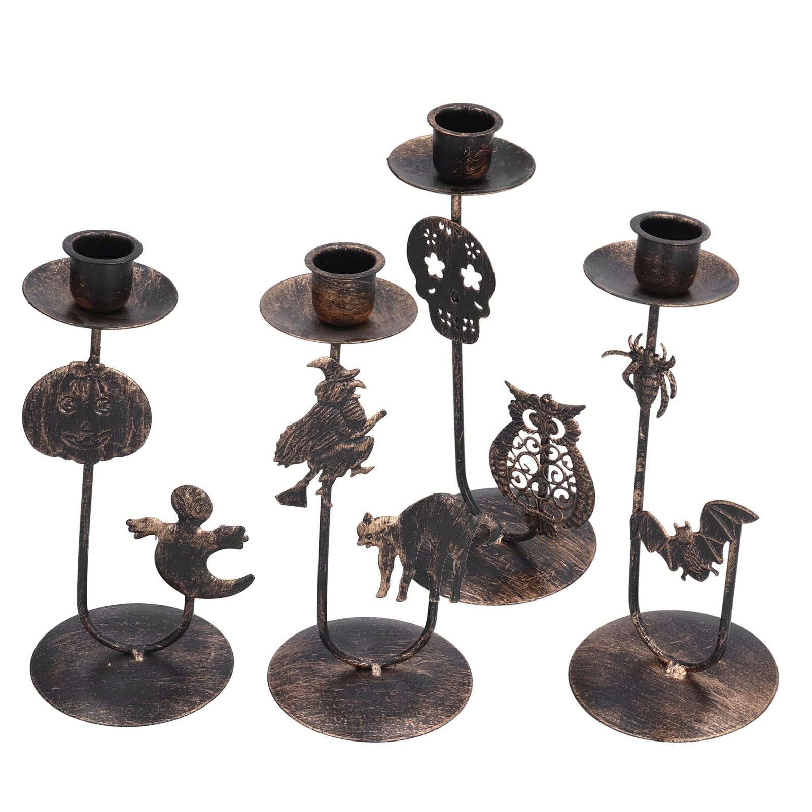 Agatige Halloween Candle Holders - Cute Bat & Witch Pattern Black Iron Candle Holders for Halloween Party Decor, Home, Table Centerpiece | Spooky Decorations for Halloween Night, Pumpkin Carving Party, Haunted House Theme