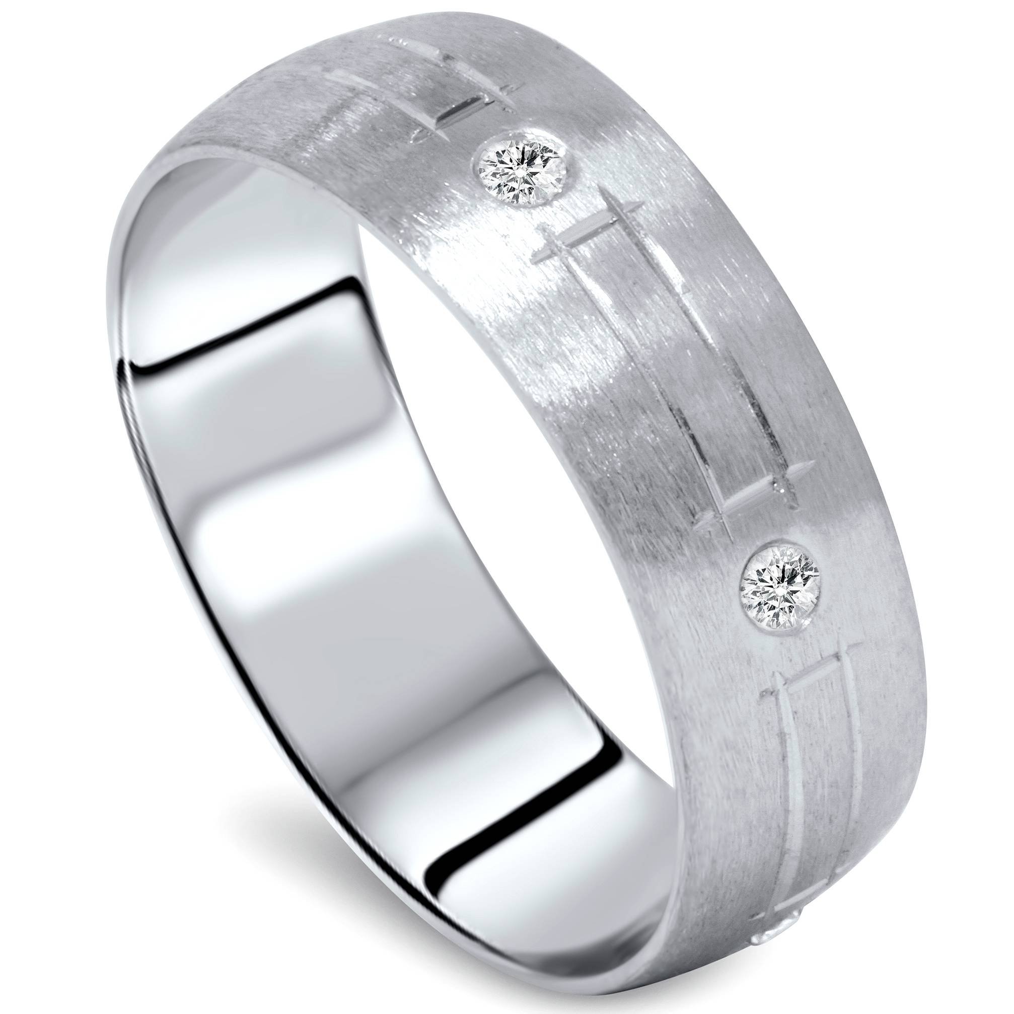 14K White Gold Diamond Swiss Cut Wedding Band for Men - Elegant & Durable Men's Wedding Ring for Engagement, Anniversary & Special Occasions