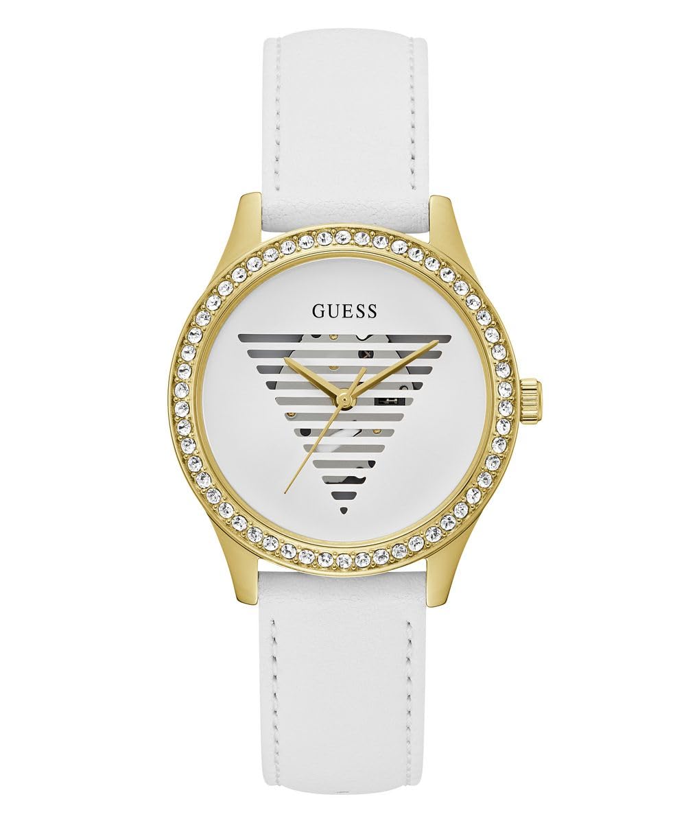GUESS Women's 38mm White Watch - Gold Case for Work & Casual