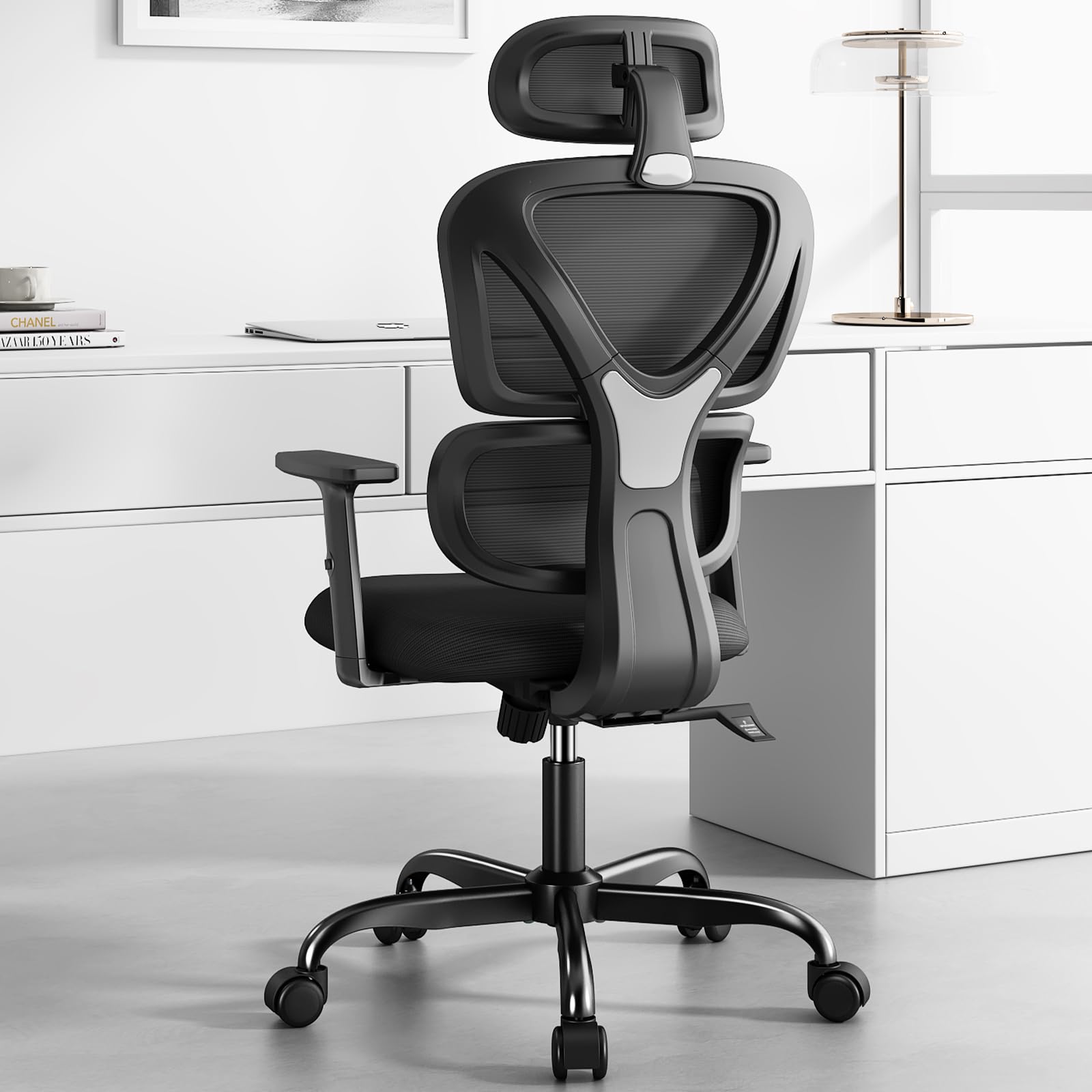 Sytas Ergonomic Office Chair - High Back Mesh Computer Chair with Adjustable Lumbar Support & Headrest - Executive Swivel Desk Chair for Home Office - Tilt Function - Black - Perfect for Long Work Hours & Gaming Sessions